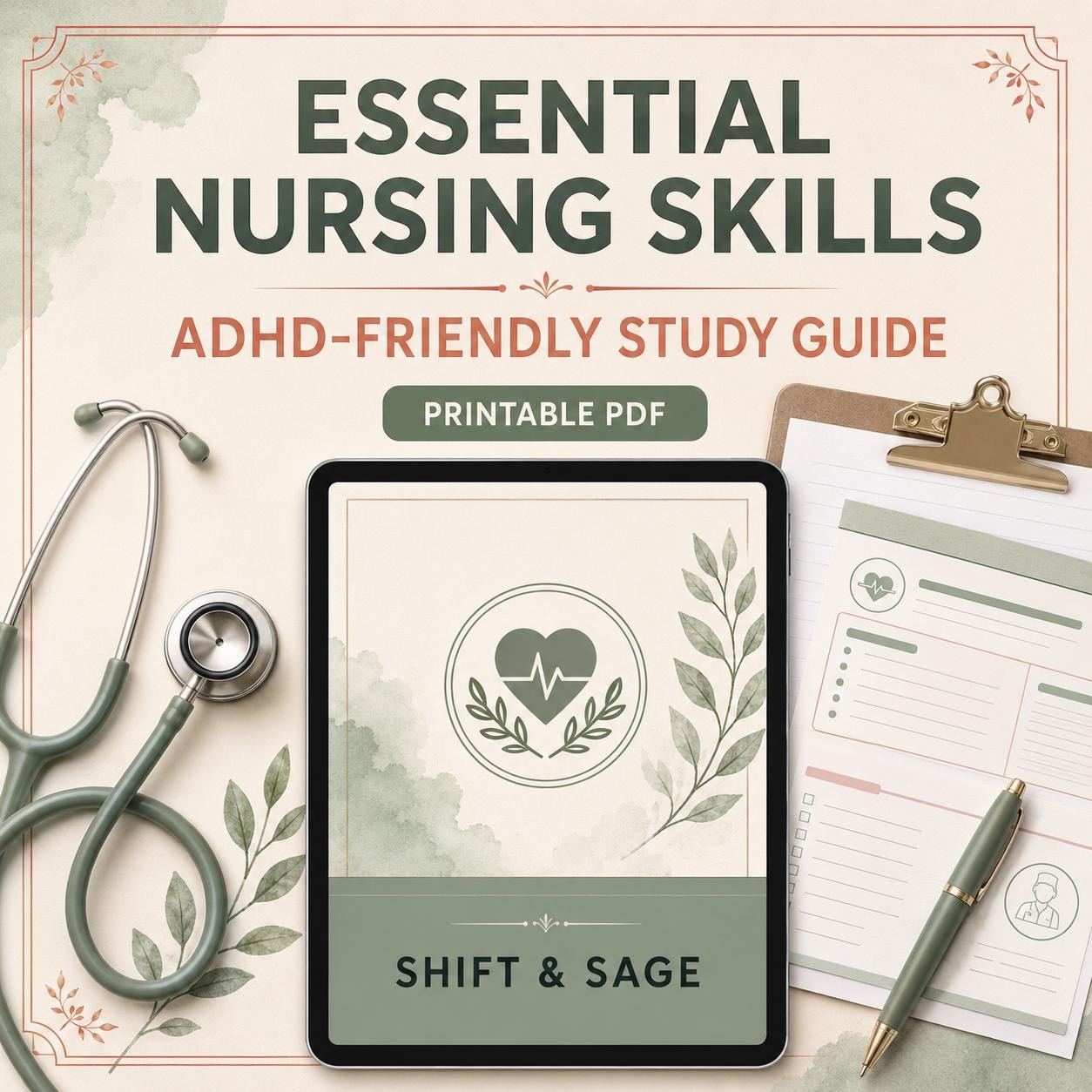 Essential Nursing Skills Study Guide | ADHD-Friendly Student Notes (Digital PDF)