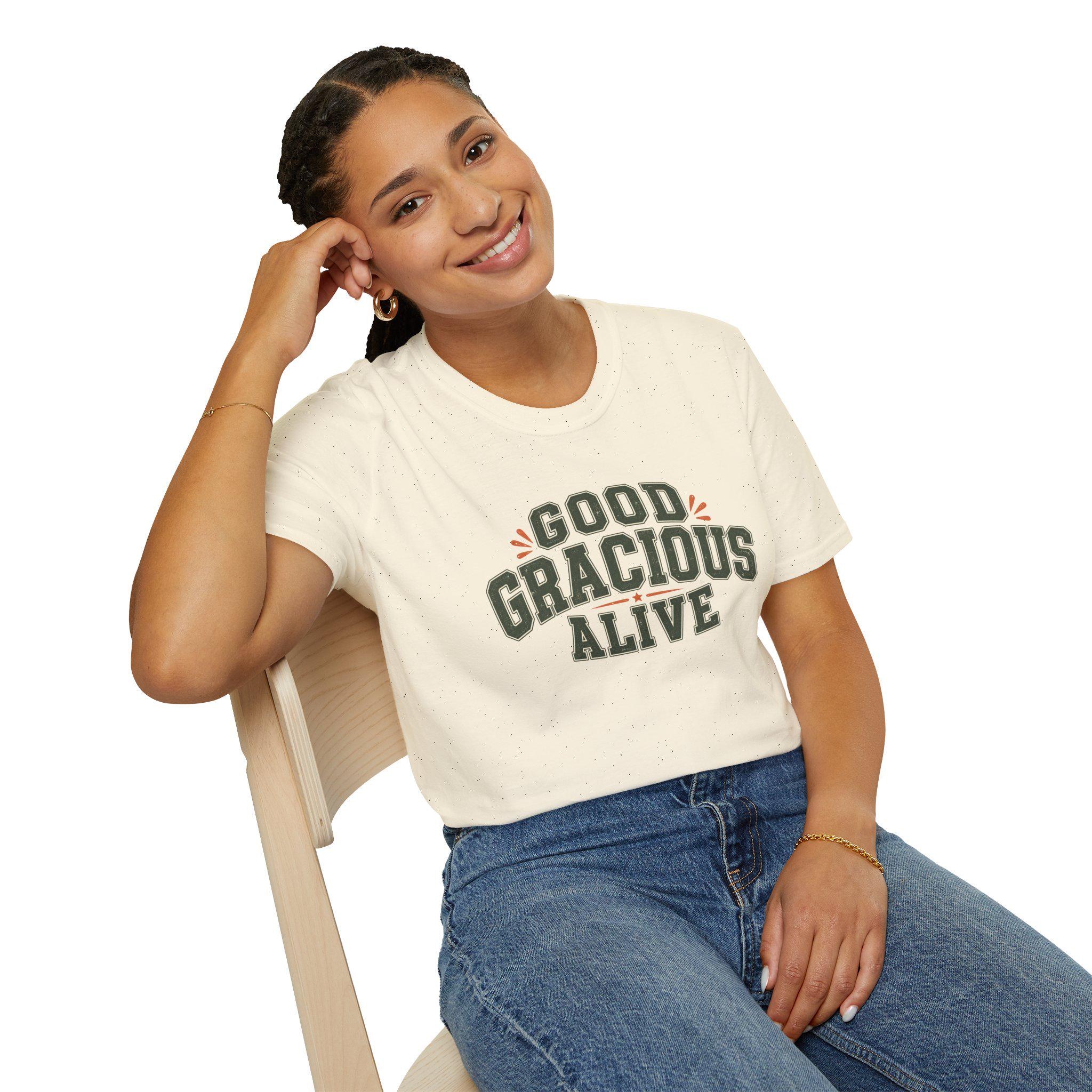 Good Gracious Alive T-Shirt | Retro Script Typography, view 2