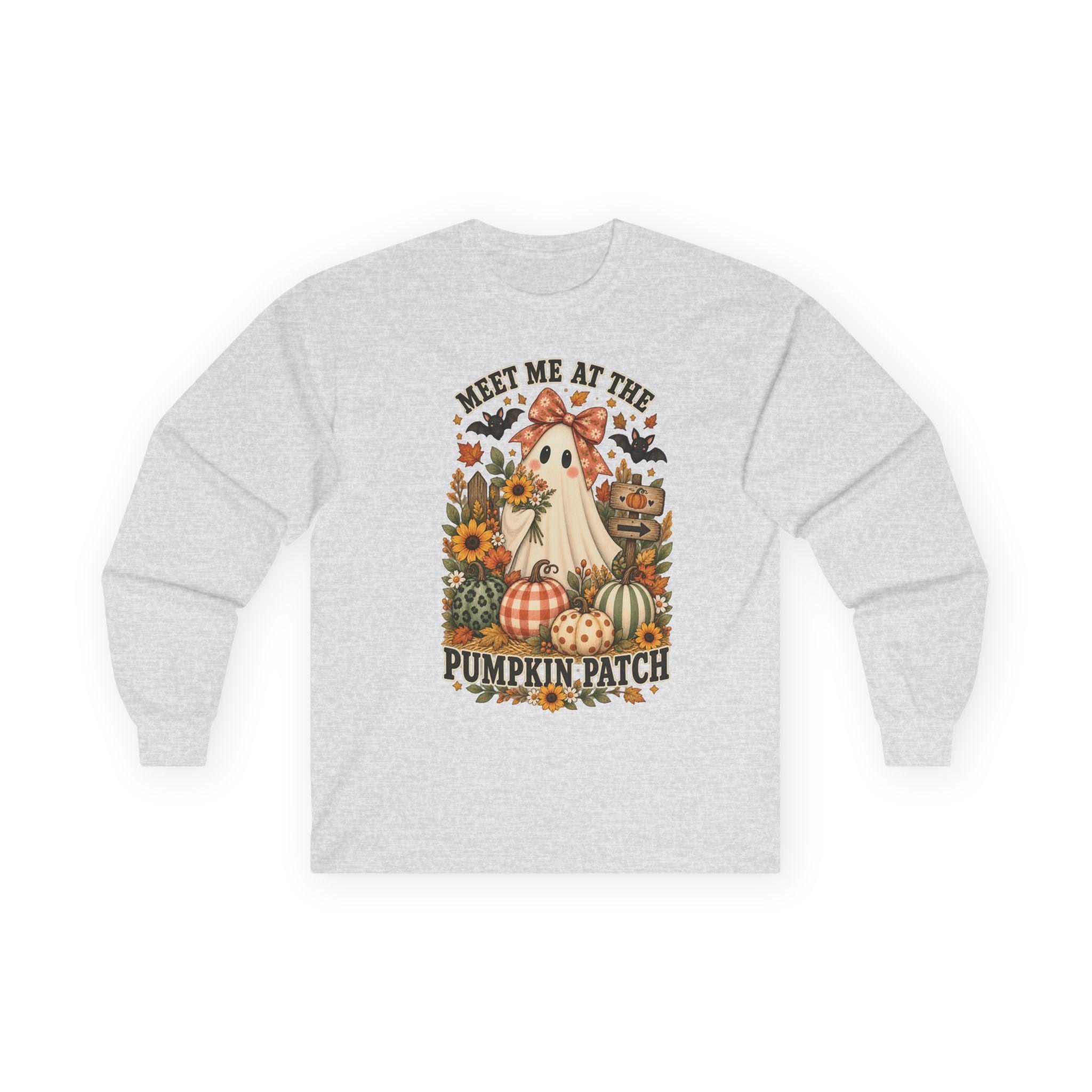 Ghost Pumpkin Long Sleeve Tee | Floral Halloween Comfort Colors Shirt, view 2