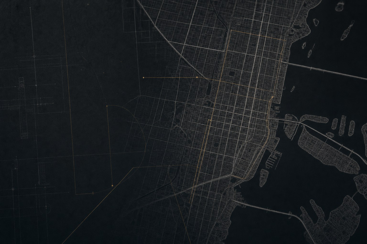 Abstract map of Miami with fine technical lines