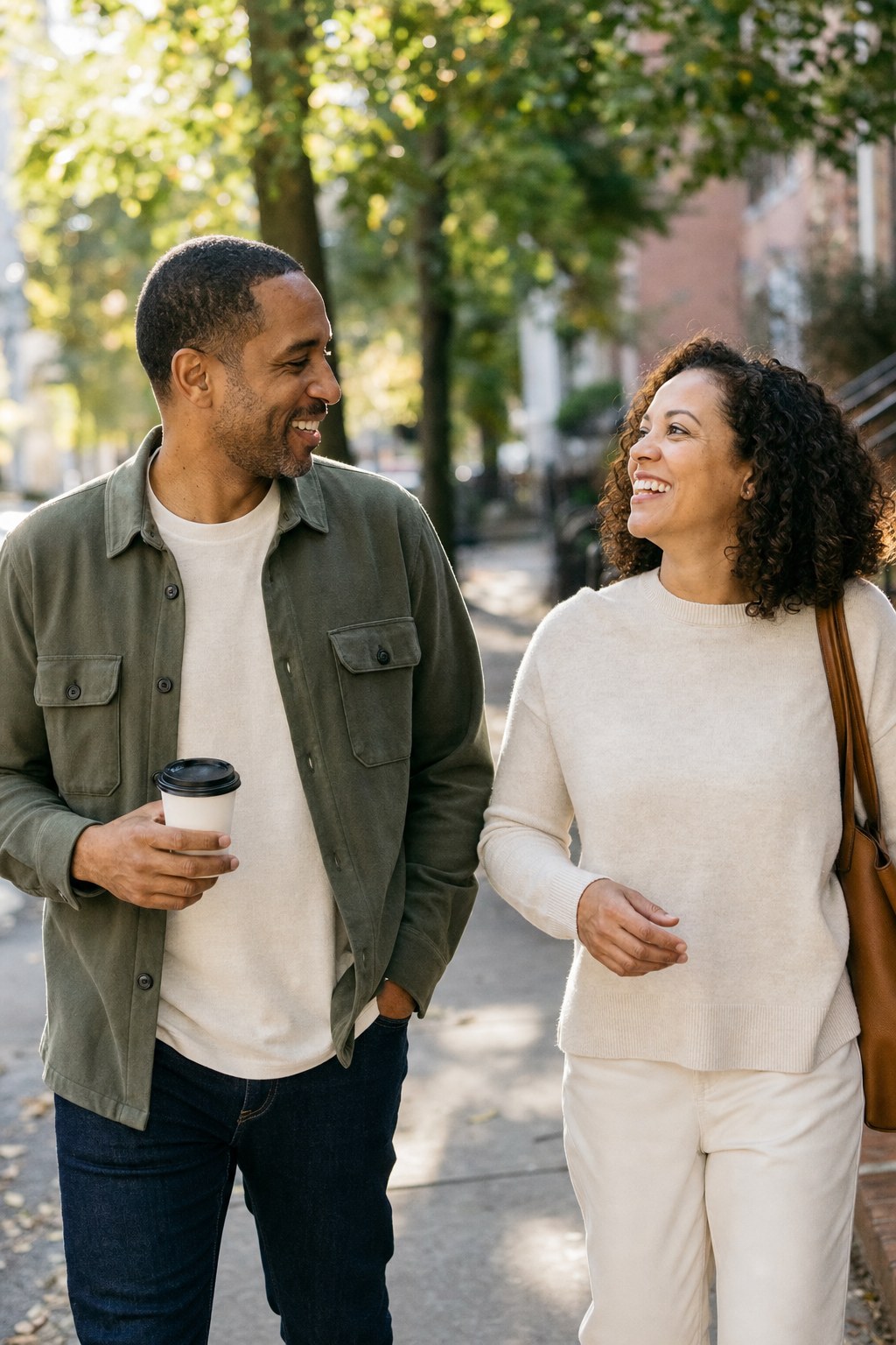 Couple walking together in conversation