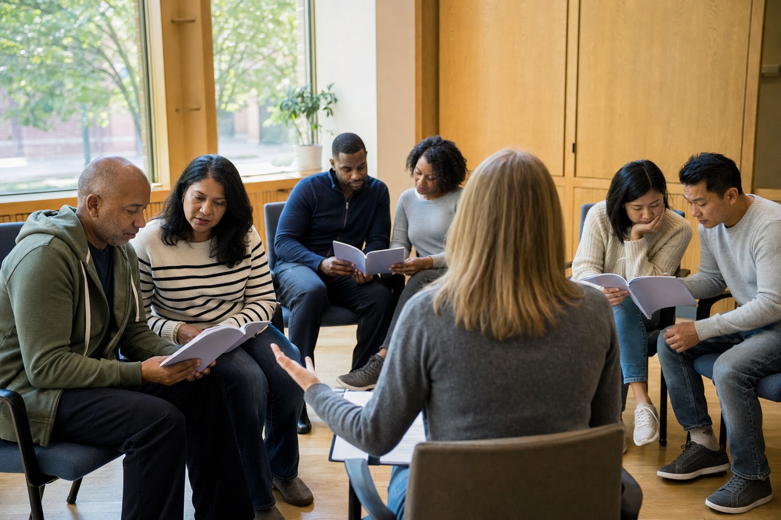 Couples participating in a guided relationship education workshop
