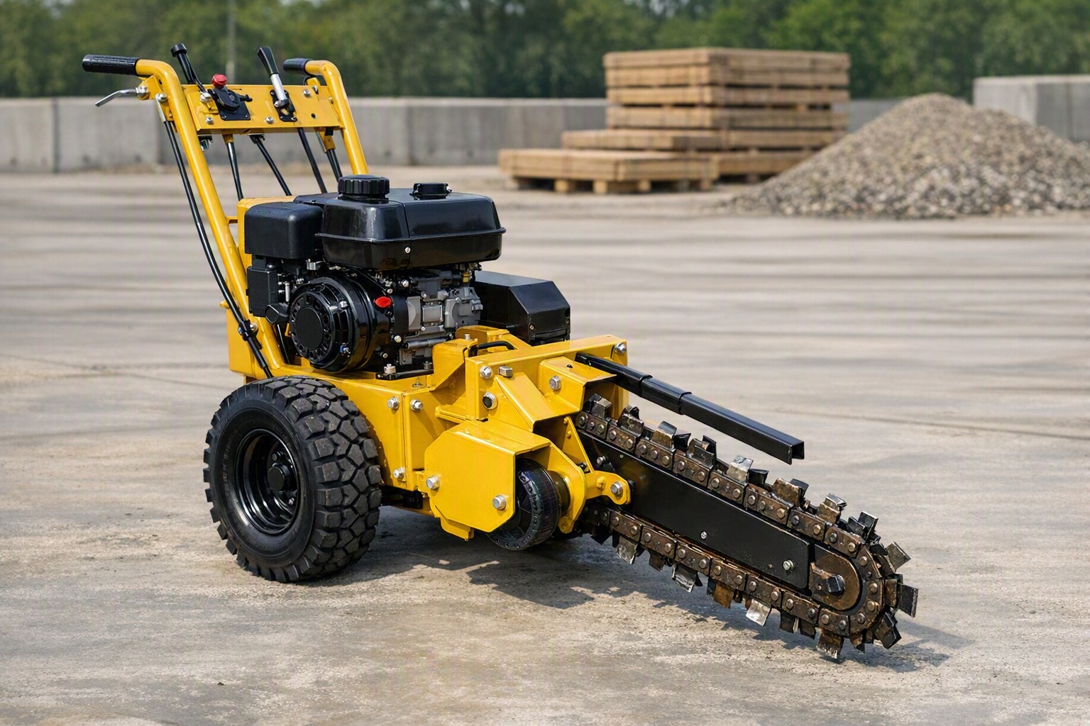 Vermeer V-1150 walk-behind trencher with its digging chain visible