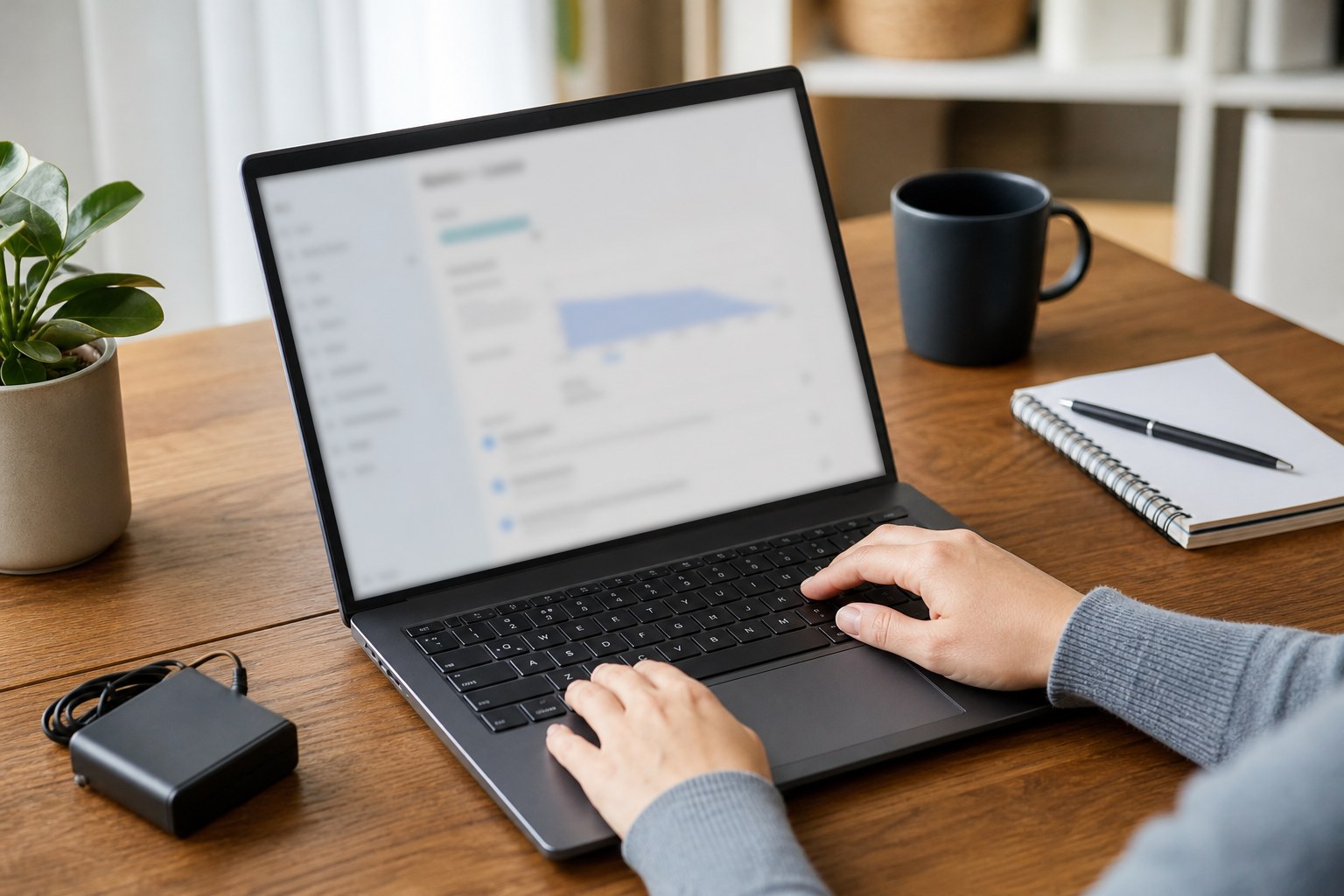 Person checking battery use on a laptop at a desk