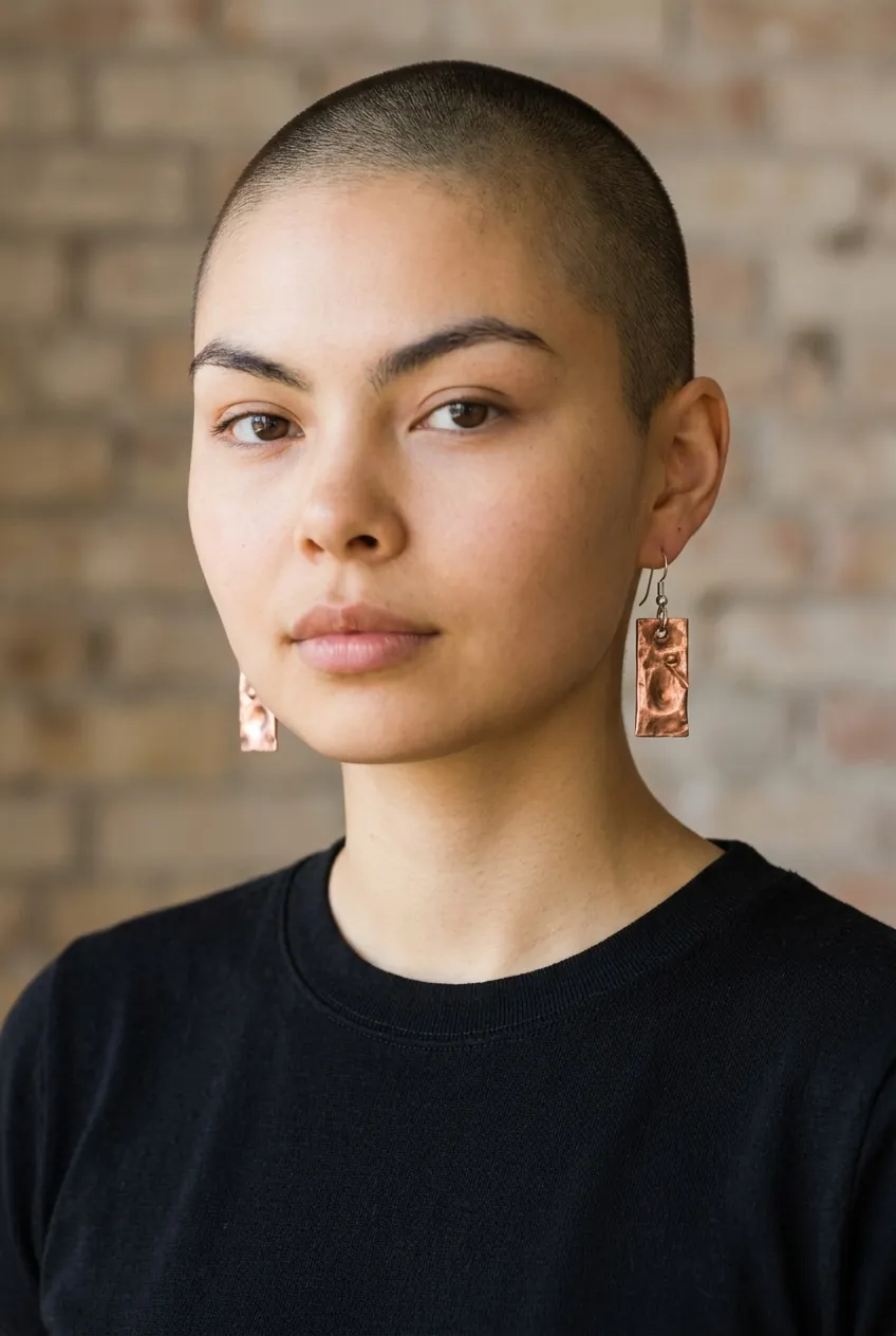 Hammered raw copper earrings by Yavaworks