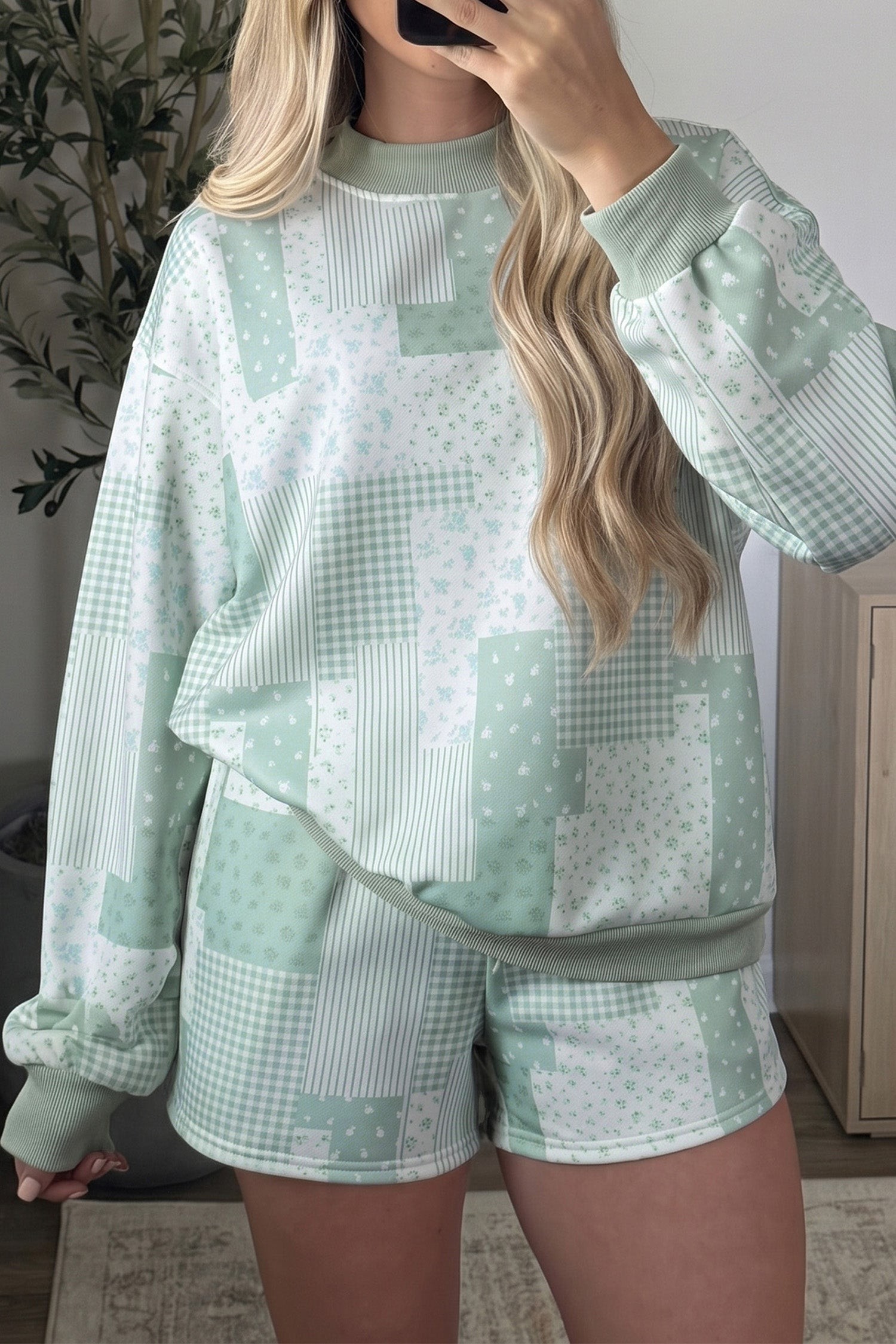 Sky blue floral two-piece shorts set for an easy warm-weather outfit
