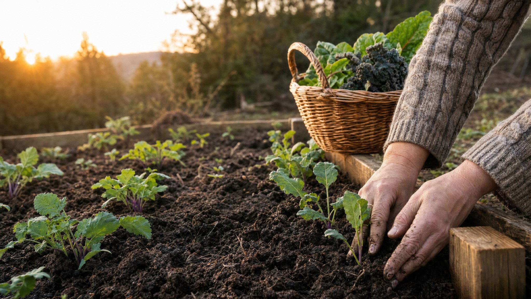 Concept vision of hands tending greens in a garden