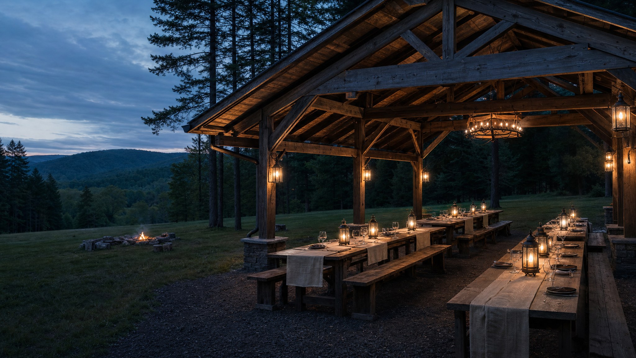 Concept vision of a lantern-lit gathering pavilion