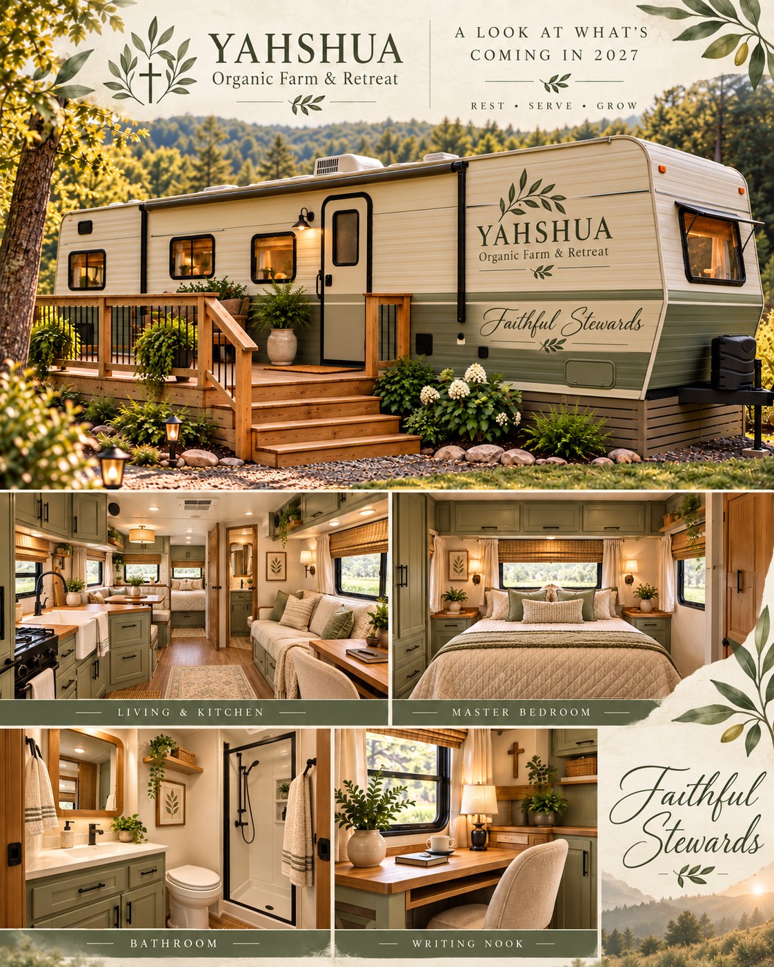 Faithful Stewards, Olive green retreat trailer concept