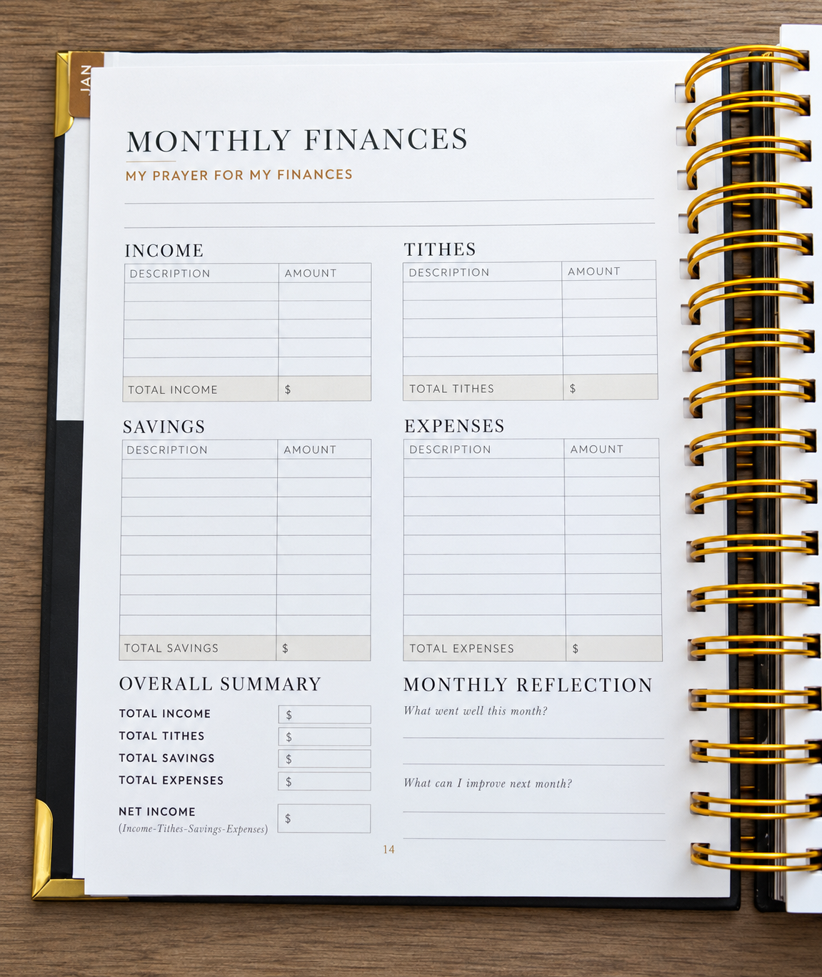 Monthly finances spread in the 2027 Christian C.E.O. Planner