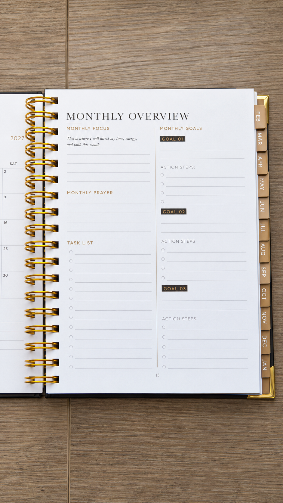 Christian C.E.O. Planner open to a monthly overview
