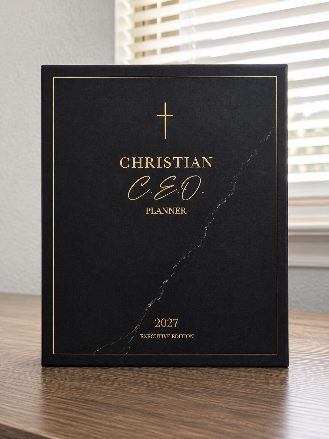 Christian C.E.O. Planner opened near a bright window