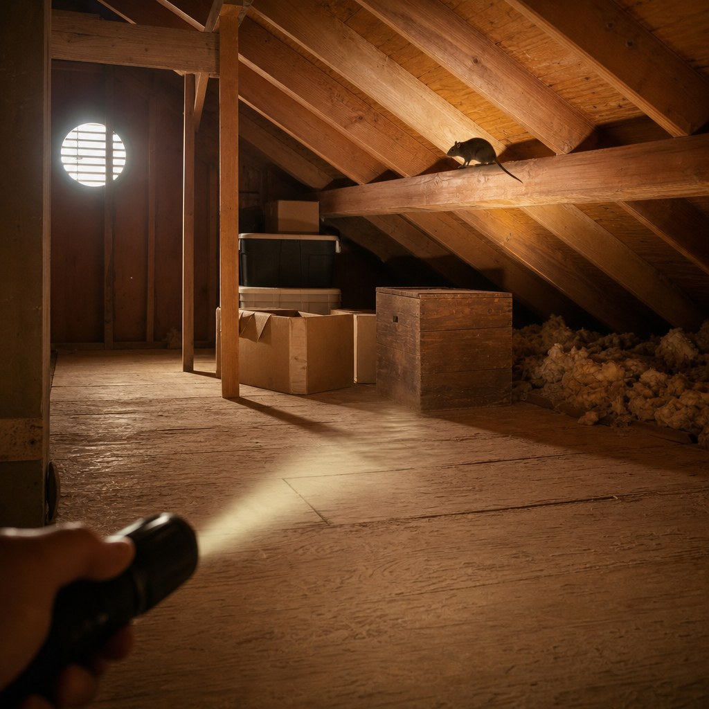 Attic being checked for signs of rat activity