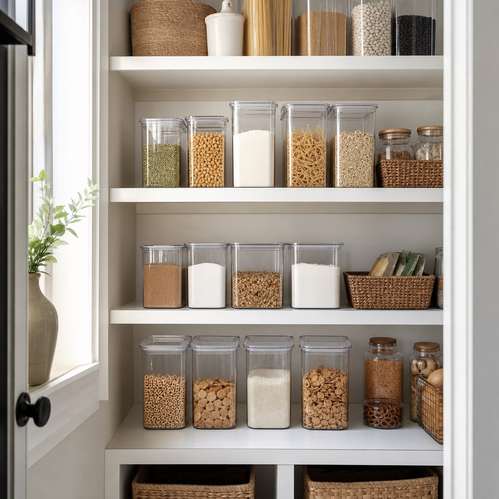 Organized pantry with sealed food containers