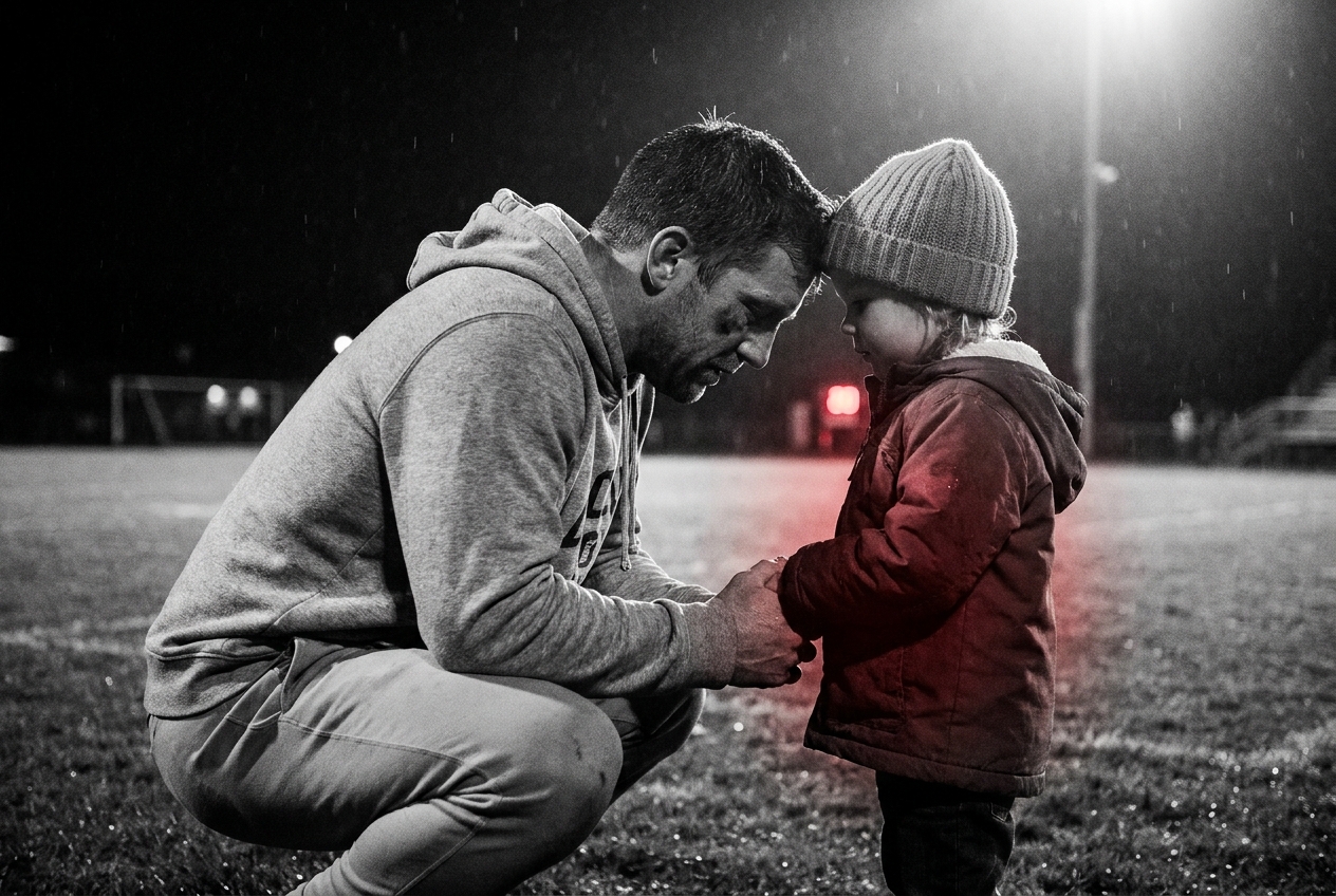 Parent and child at a sports field