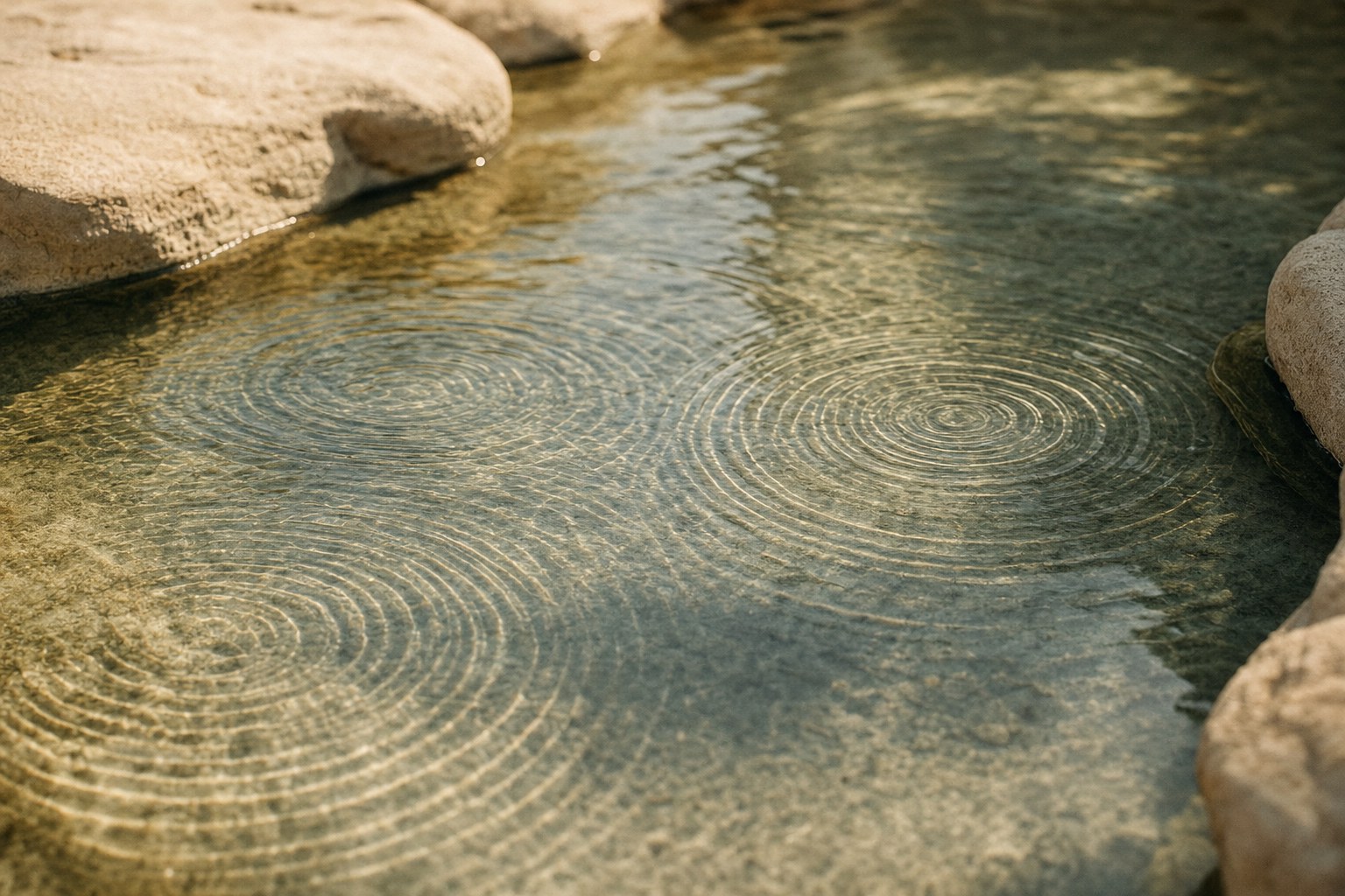 Gentle ripples meeting on a sunlit pool