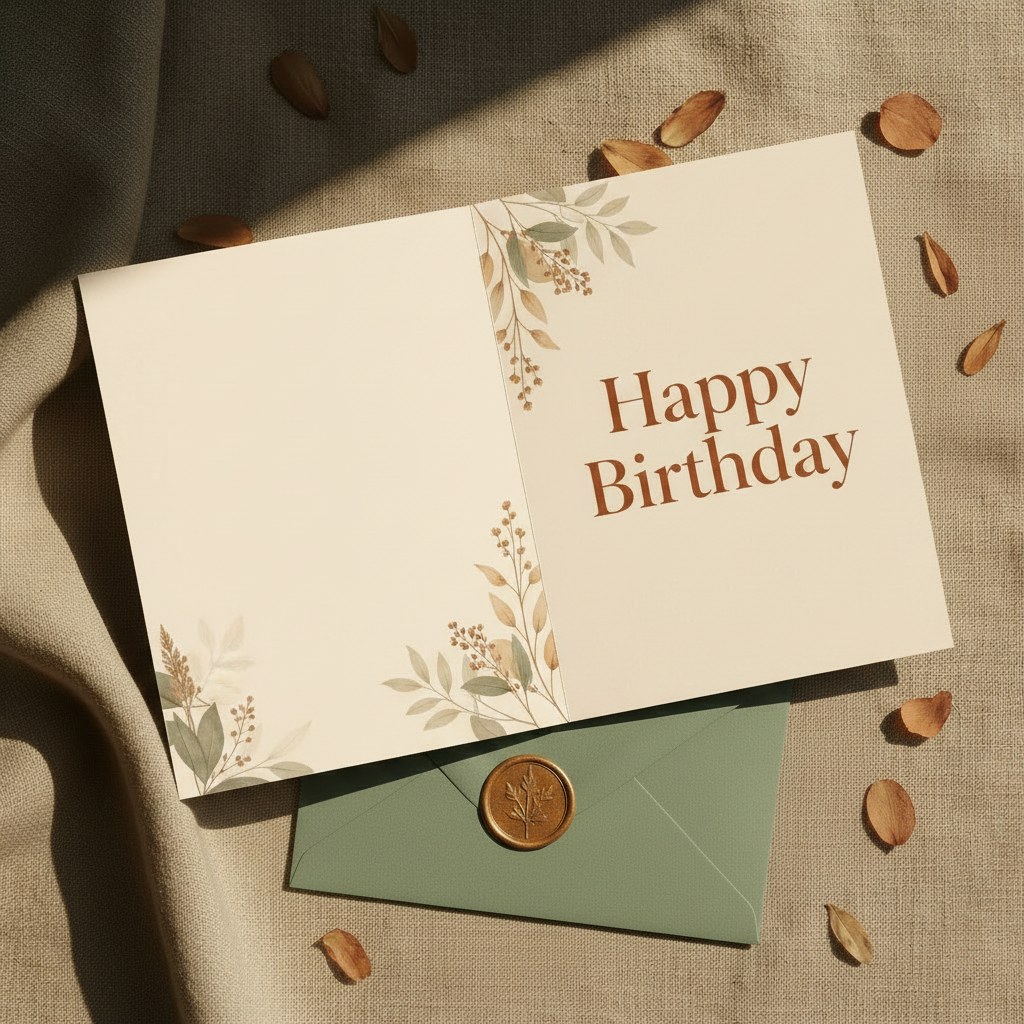 Open personalized birthday card ready for a custom message