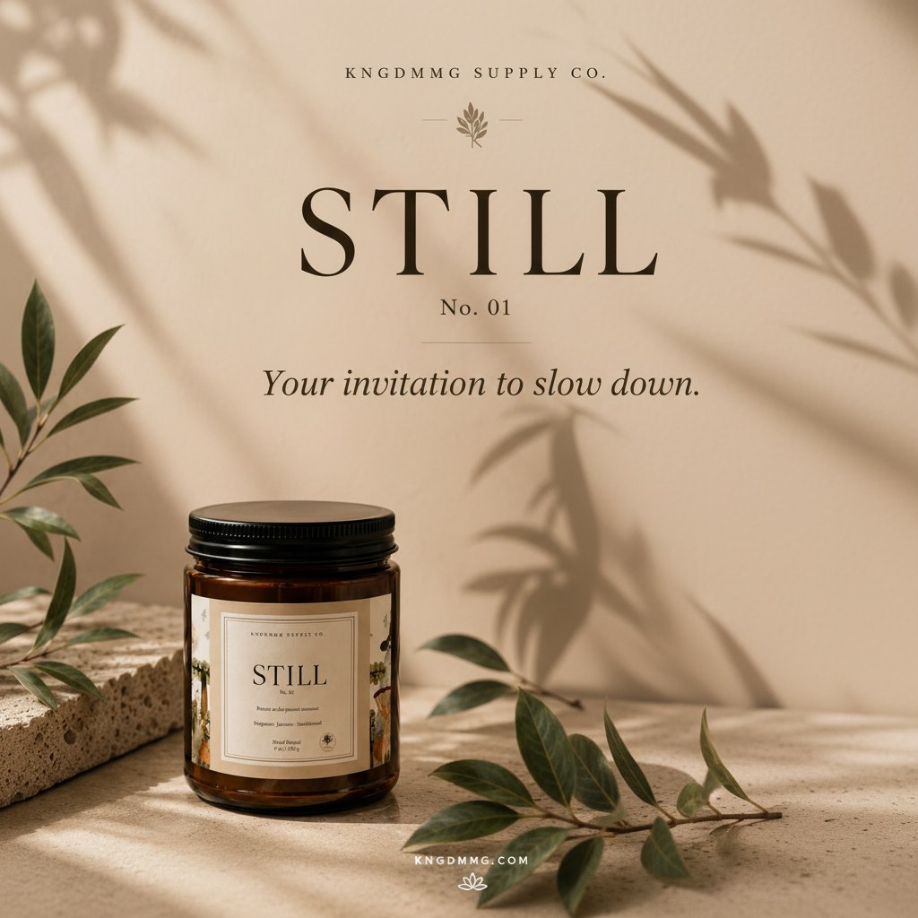Still soy candle in an amber glass vessel