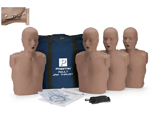Prestan Professional Adult Jaw Thrust CPR-AED Training Manikins Dark Skin 4-Pack