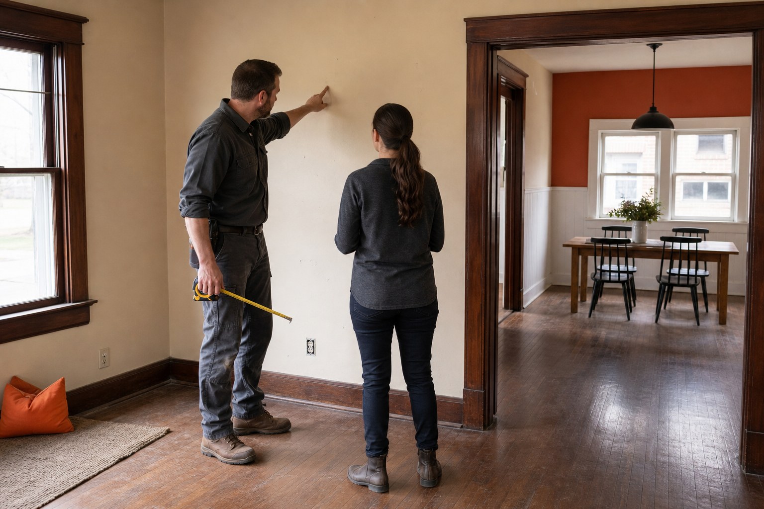 Contractor and homeowner discussing the scope of a home remodel
