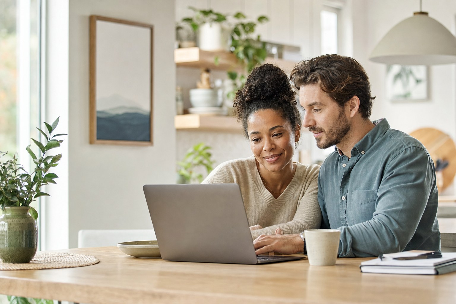 Couple reviewing health insurance options at home