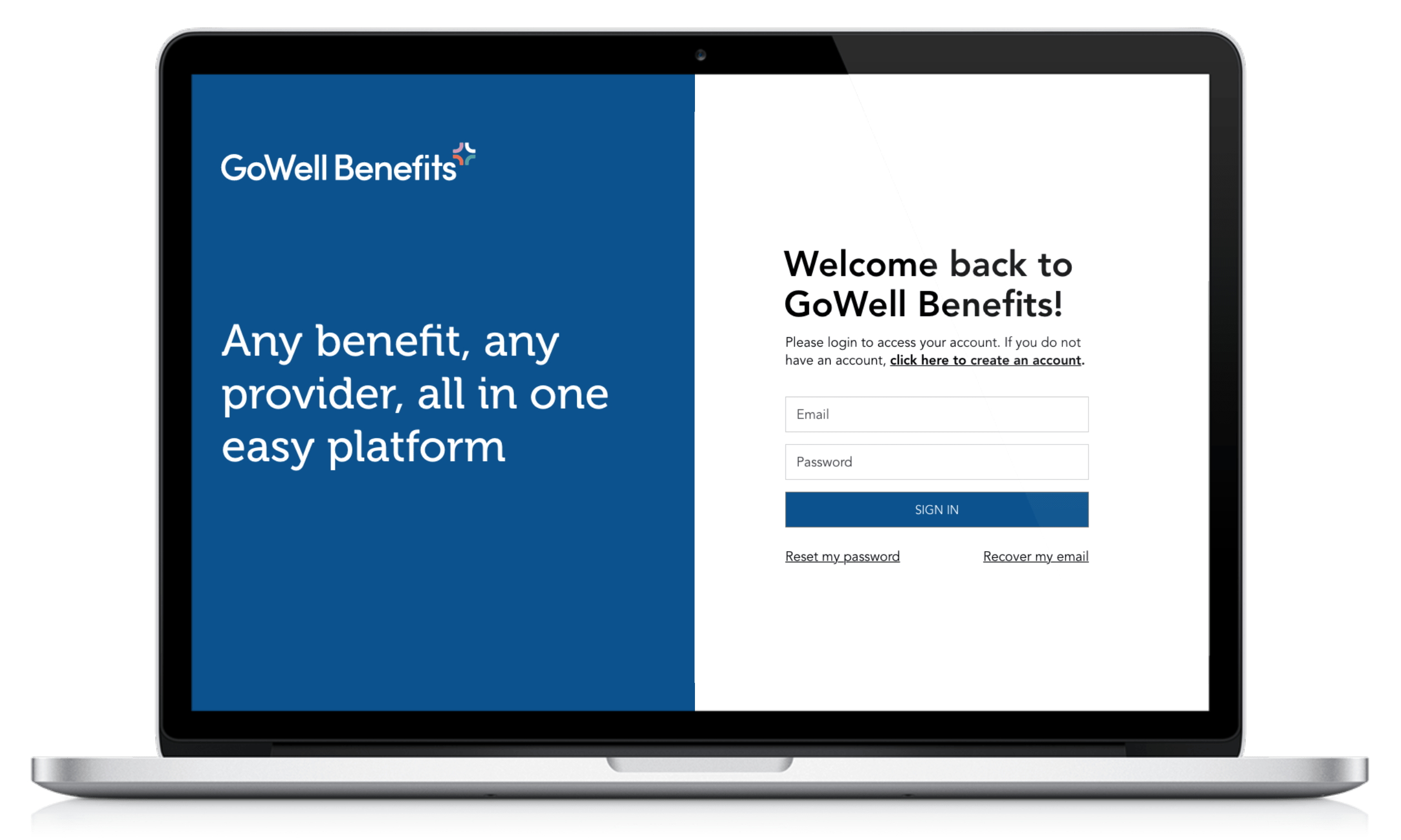 GoWell Benefits enrollment platform displayed on a laptop