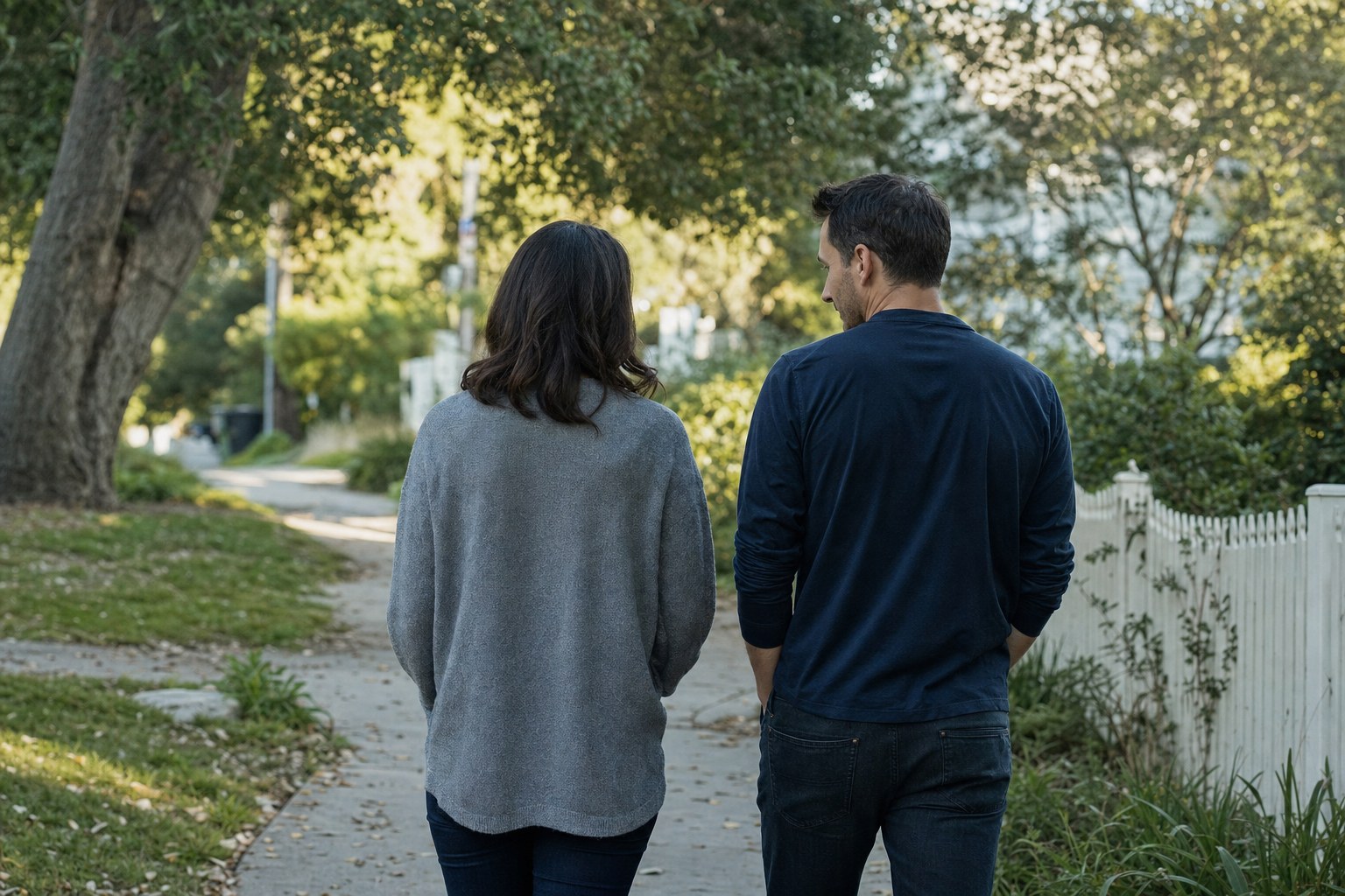 Two adults taking a quiet walk together outdoors
