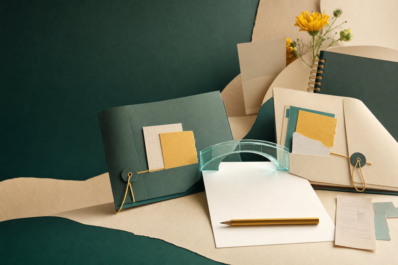 Project folders and a translucent bridge representing school and brand partnerships