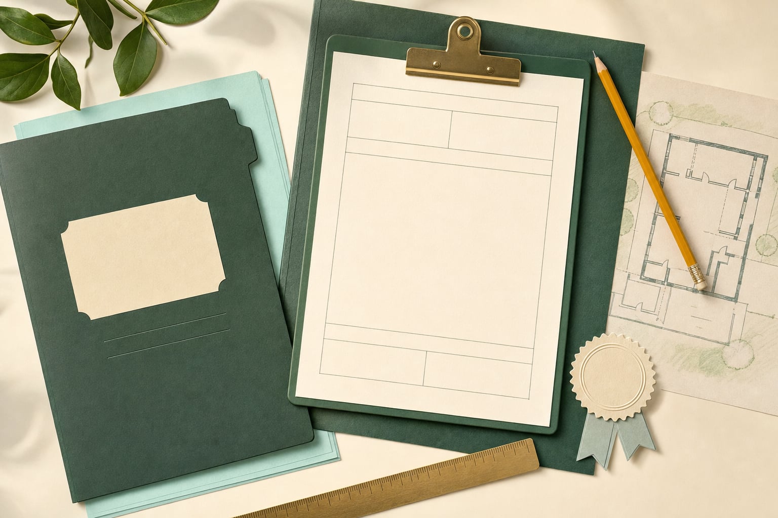 A school need dossier with a clipboard, project folder and pencil