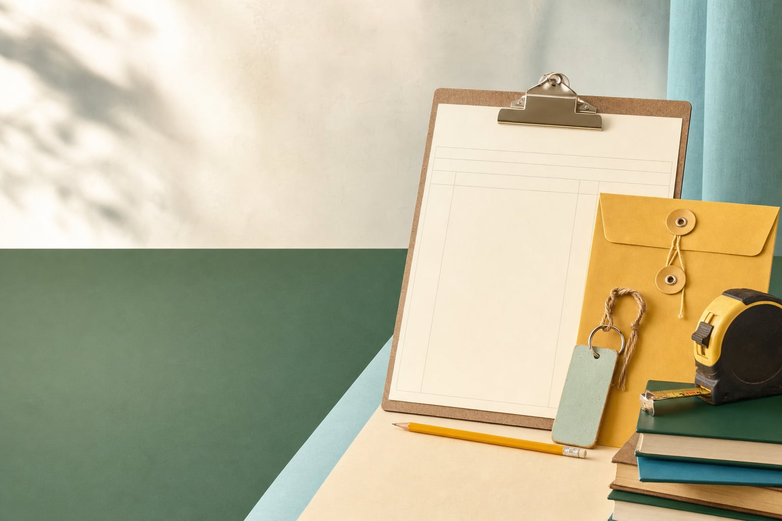A school submission kit with a clipboard, evidence envelope and measuring tape