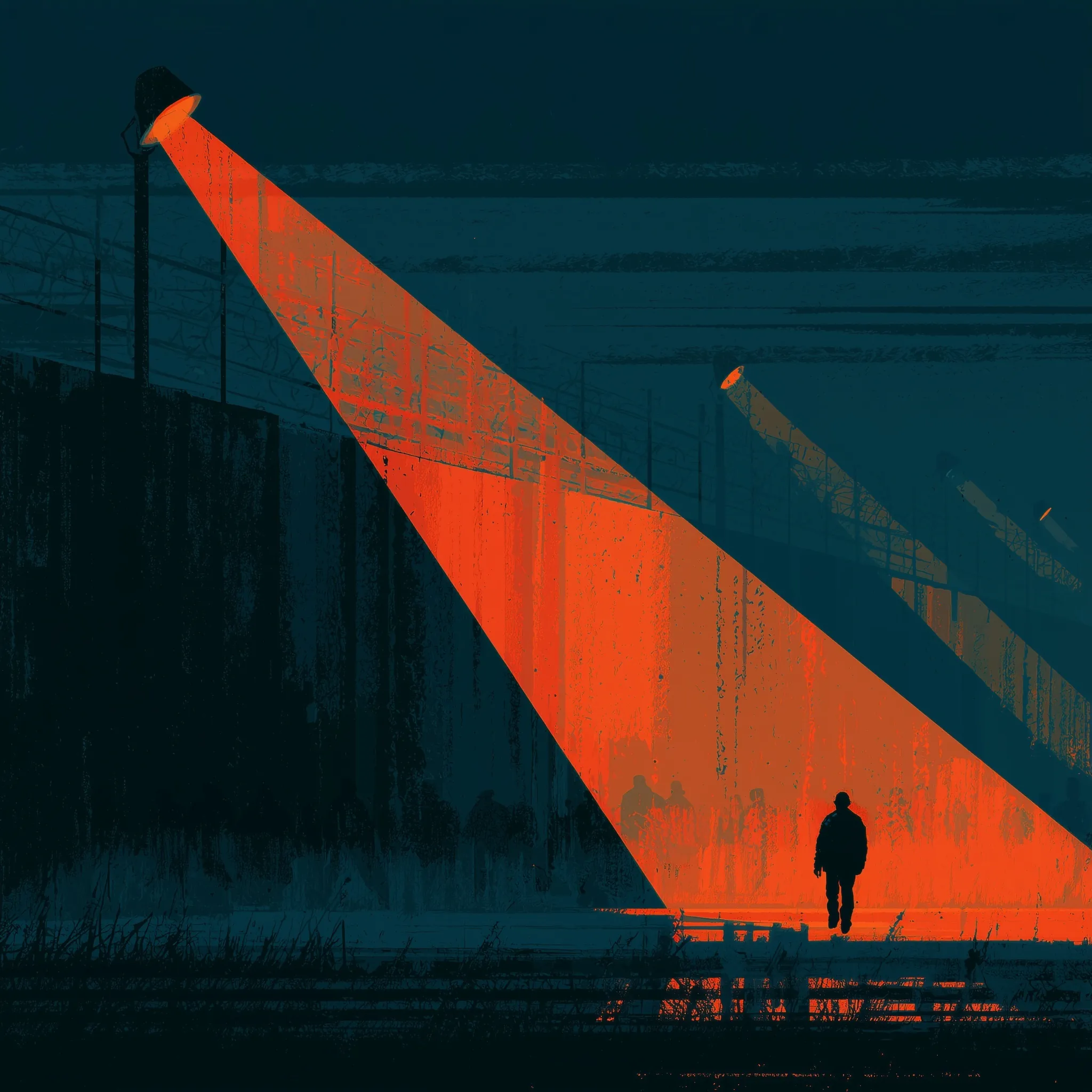 Illustrated searchlights over a darkened tax investigation scene.