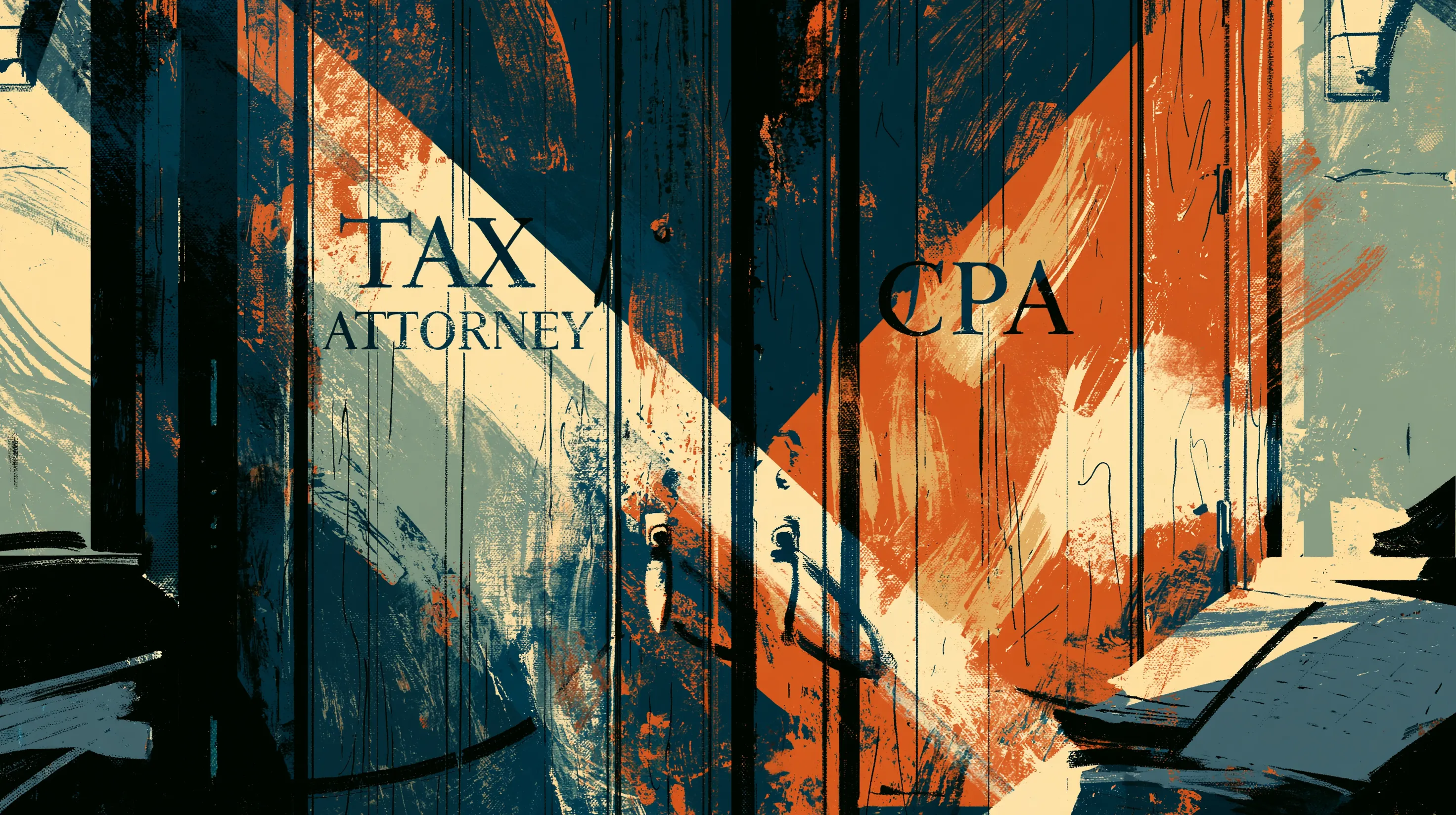 Two tall wooden doors labeled Tax Attorney and CPA.
