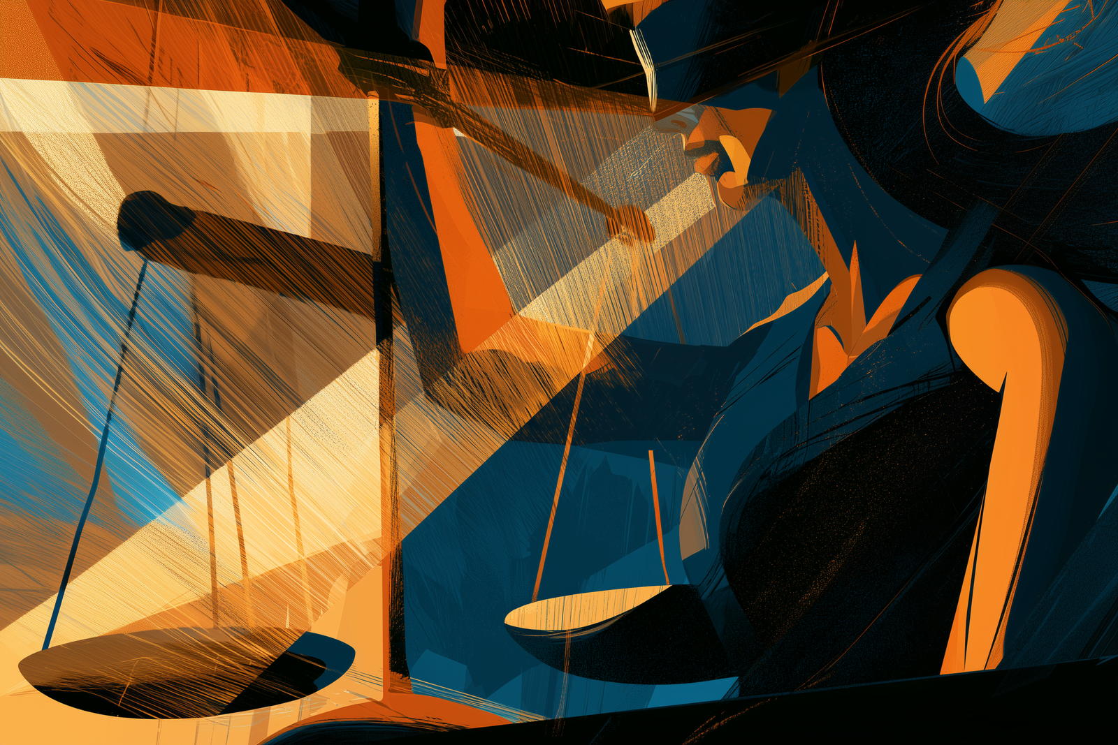 Editorial illustration of Lady Justice with scales, representing tax controversy and litigation.