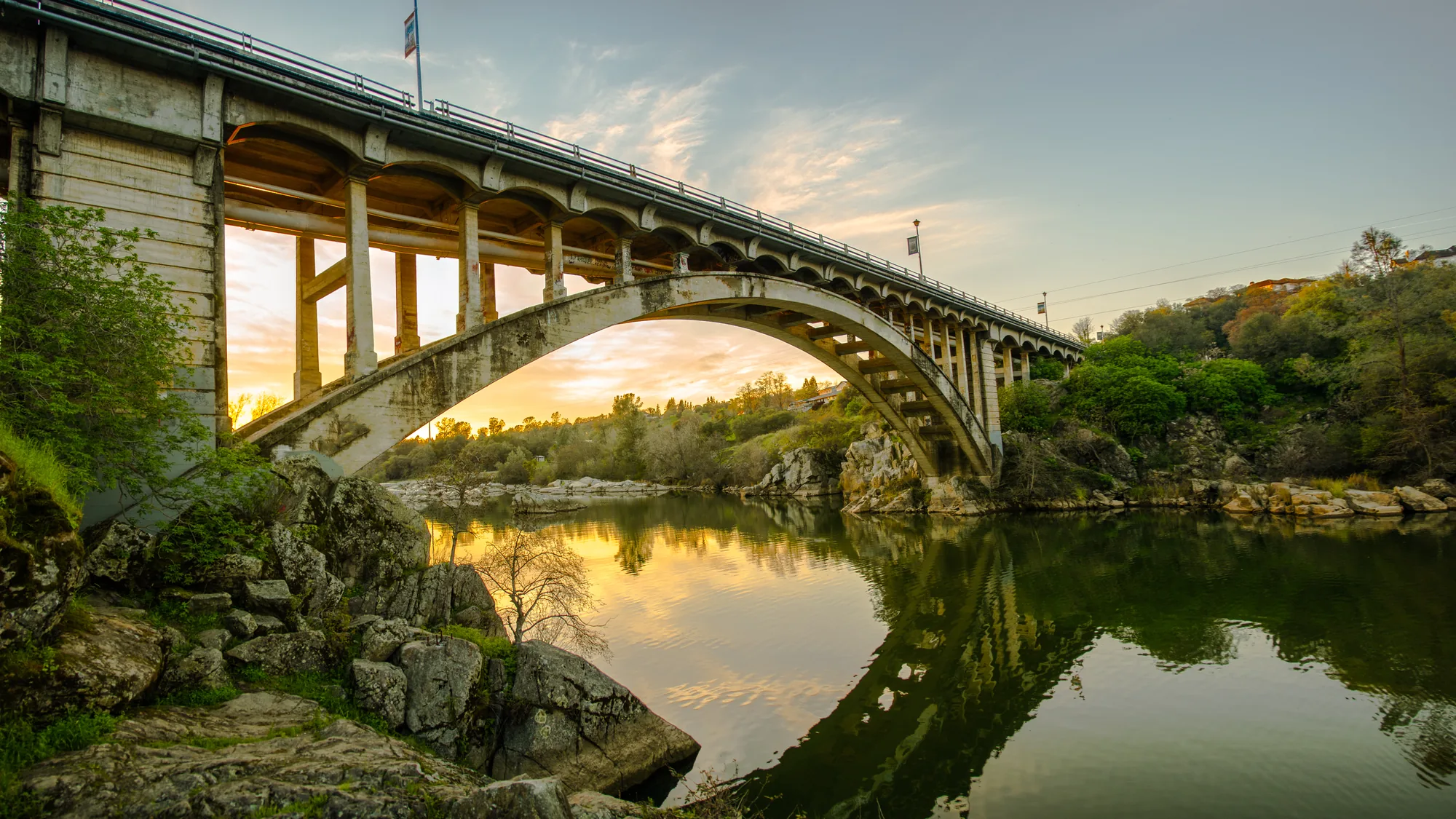 Folsom bridge over the American River at sunset.