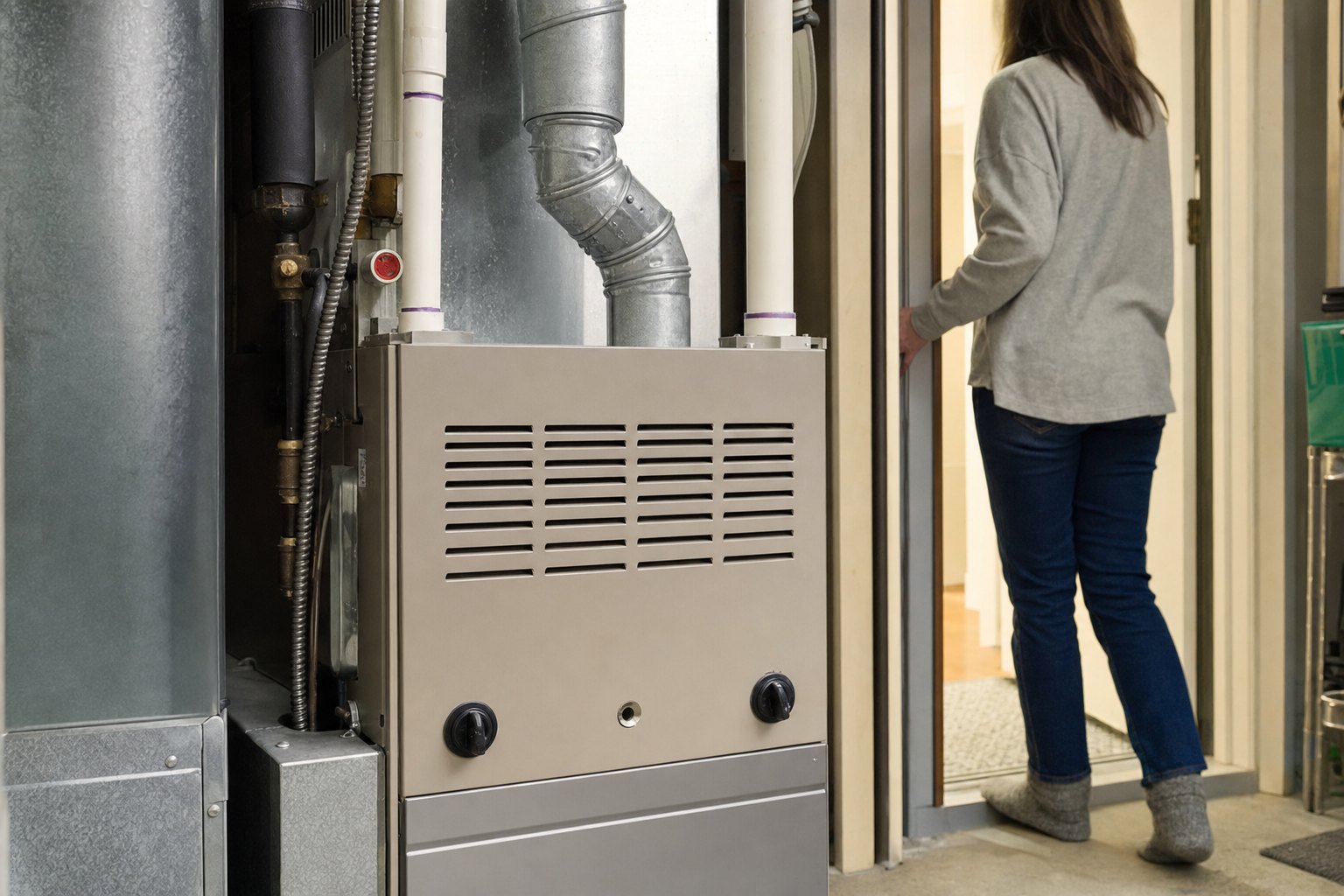Residential furnace in a home utility room