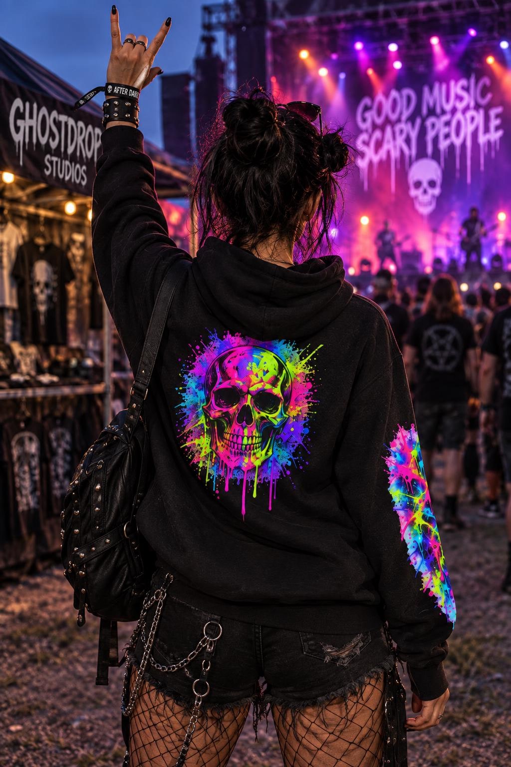 Neon Paint Skull Hoodie, product image 1