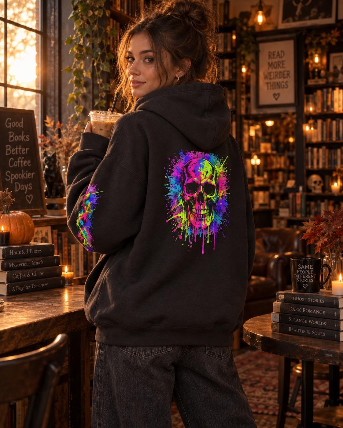 Neon Paint Skull Hoodie, product image 15