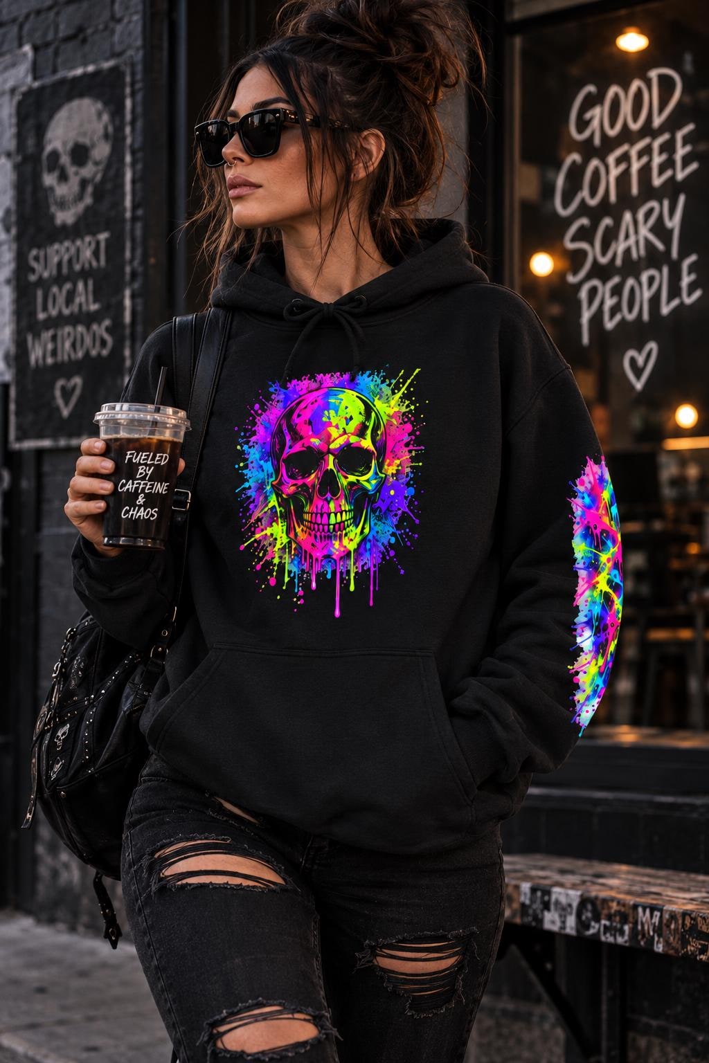 Neon Paint Skull Hoodie, product image 16