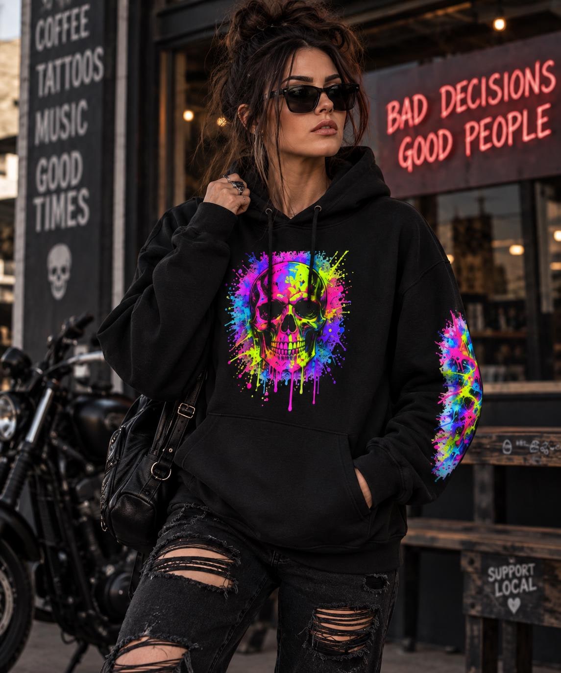 Neon Paint Skull Hoodie, product image 17