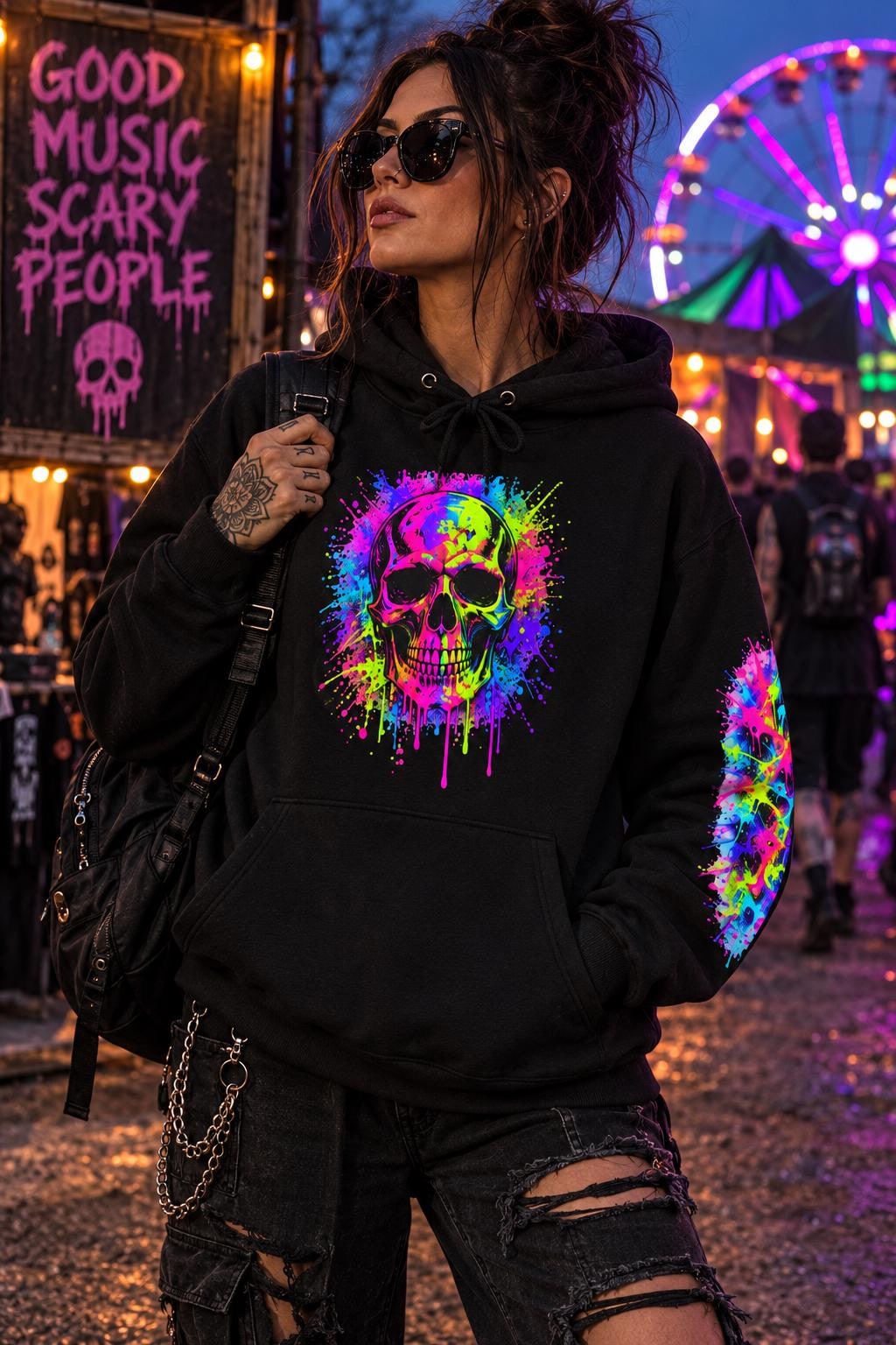 Neon Paint Skull Hoodie, product image 18
