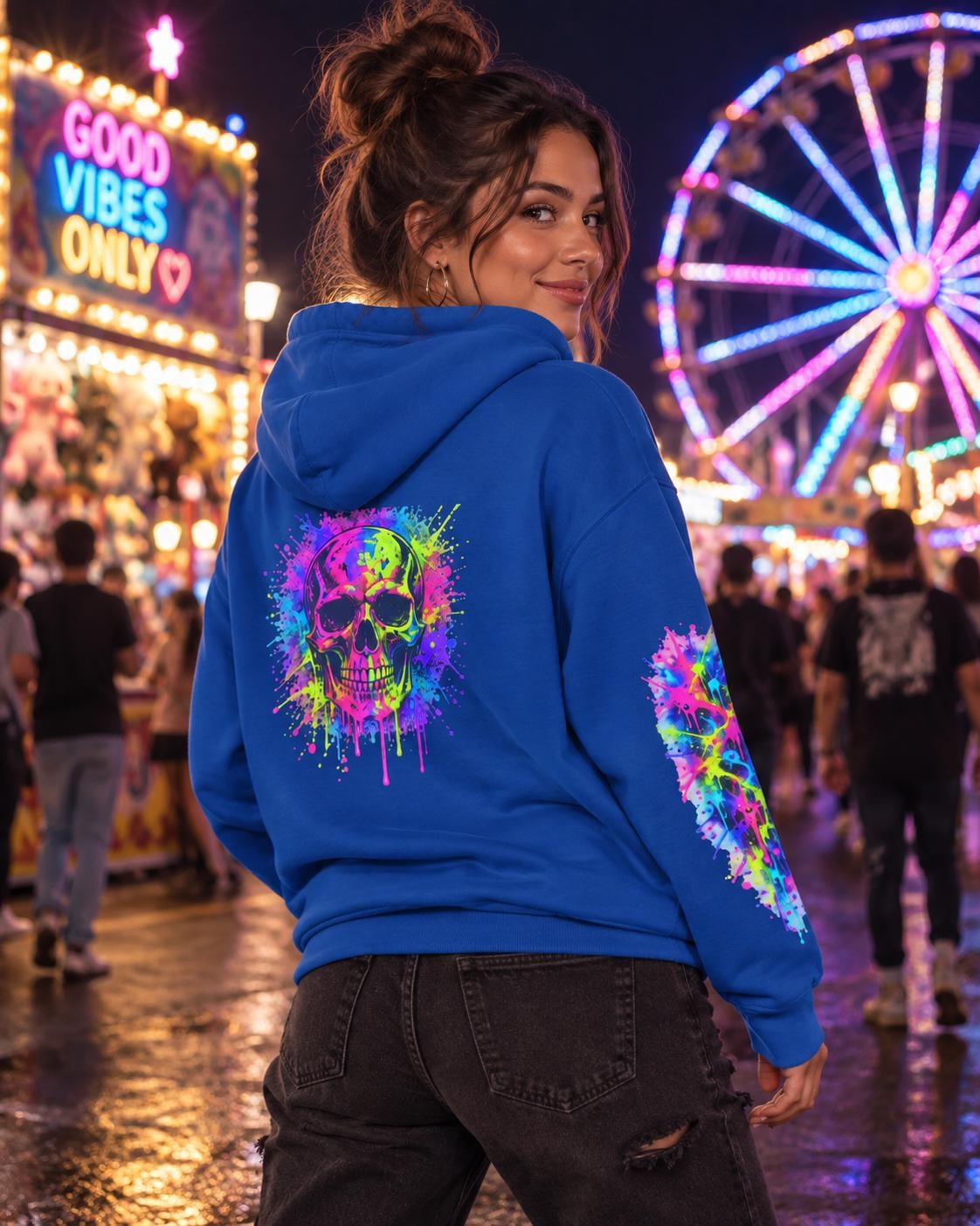 Neon Paint Skull Hoodie, product image 3