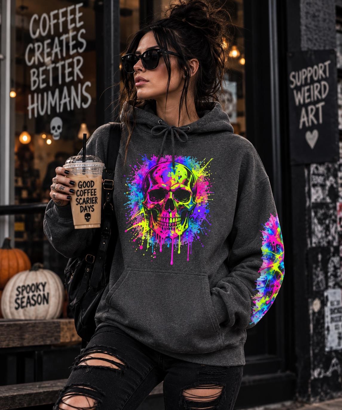 Neon Paint Skull Hoodie, product image 4