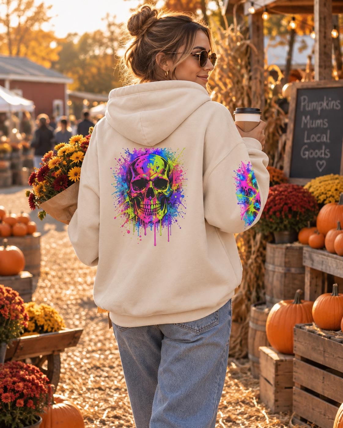 Neon Paint Skull Hoodie, product image 5