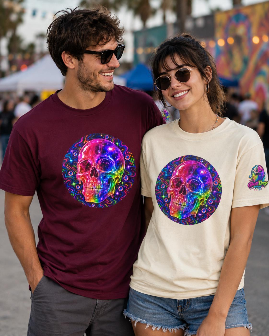 Psychedelic Neon Skull T-Shirt | Rainbow Cosmic Skull Tee