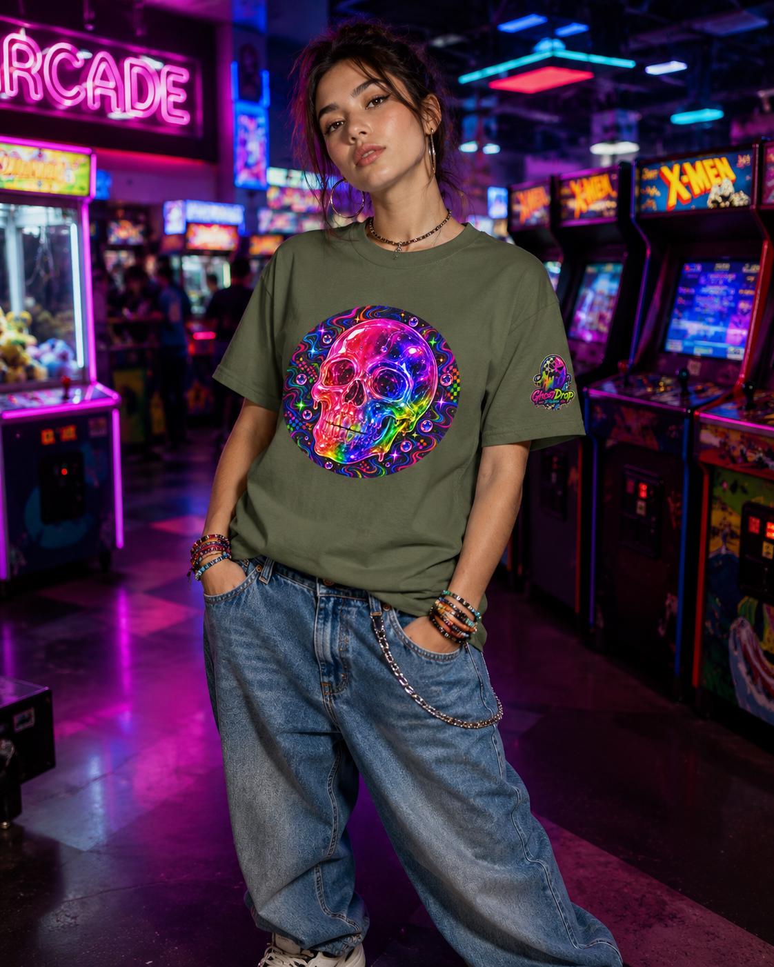 Psychedelic Neon Skull T-Shirt, product image 2
