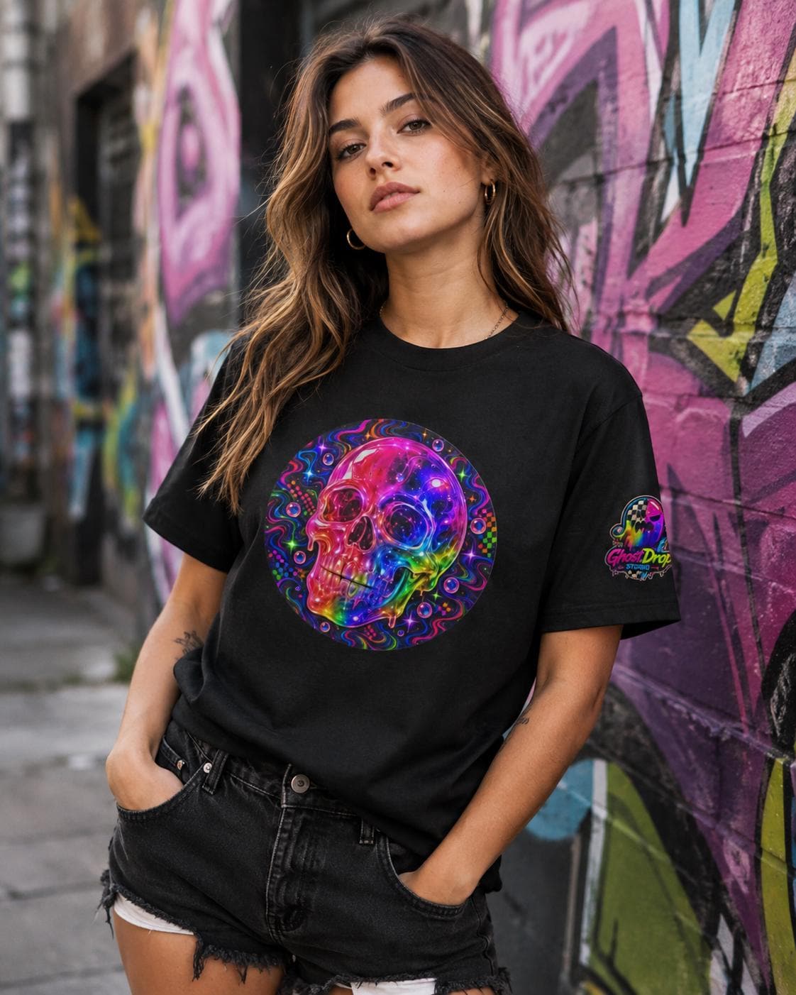 Psychedelic Neon Skull T-Shirt, product image 3