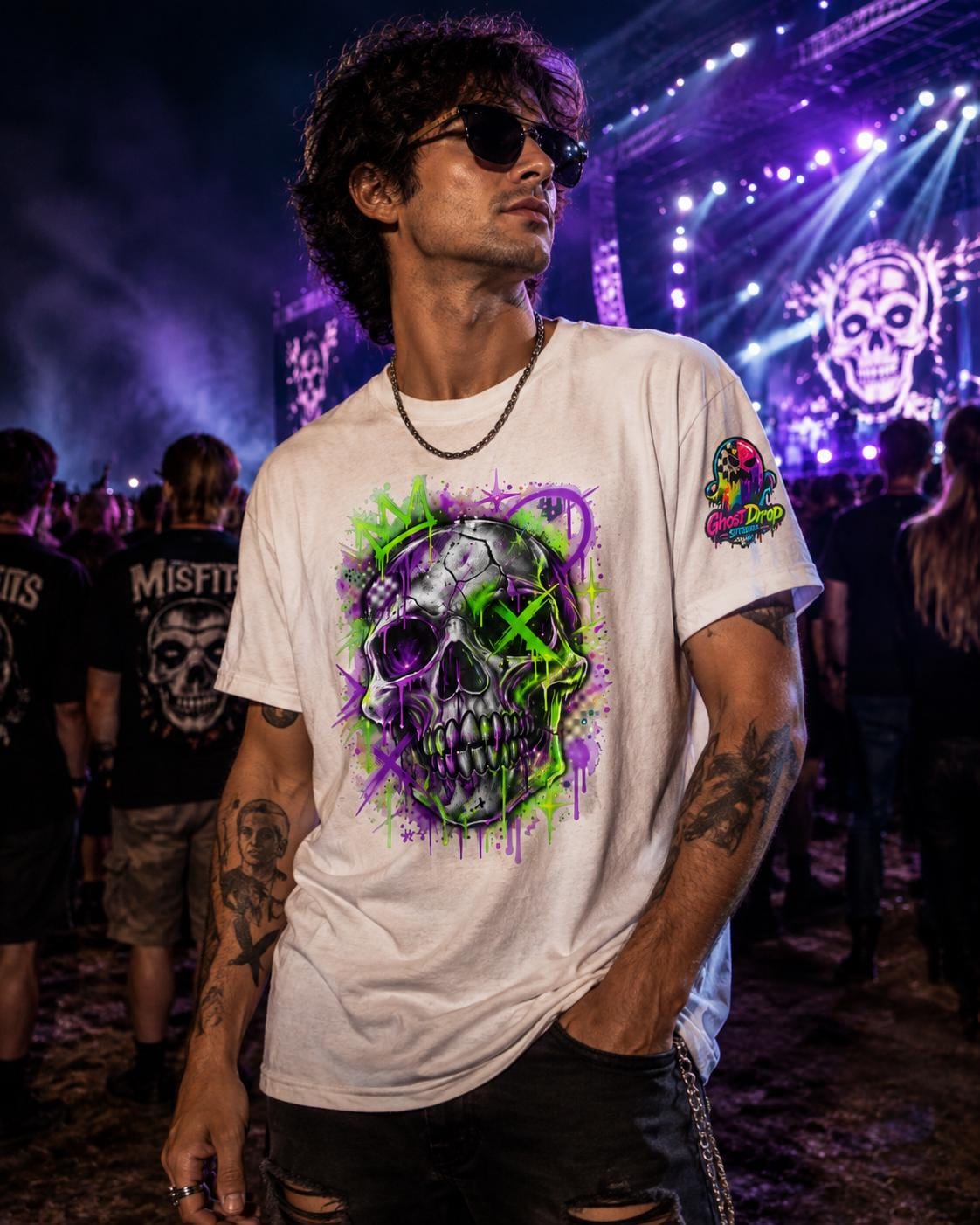 Neon Graffiti Skull Tee, product image 9