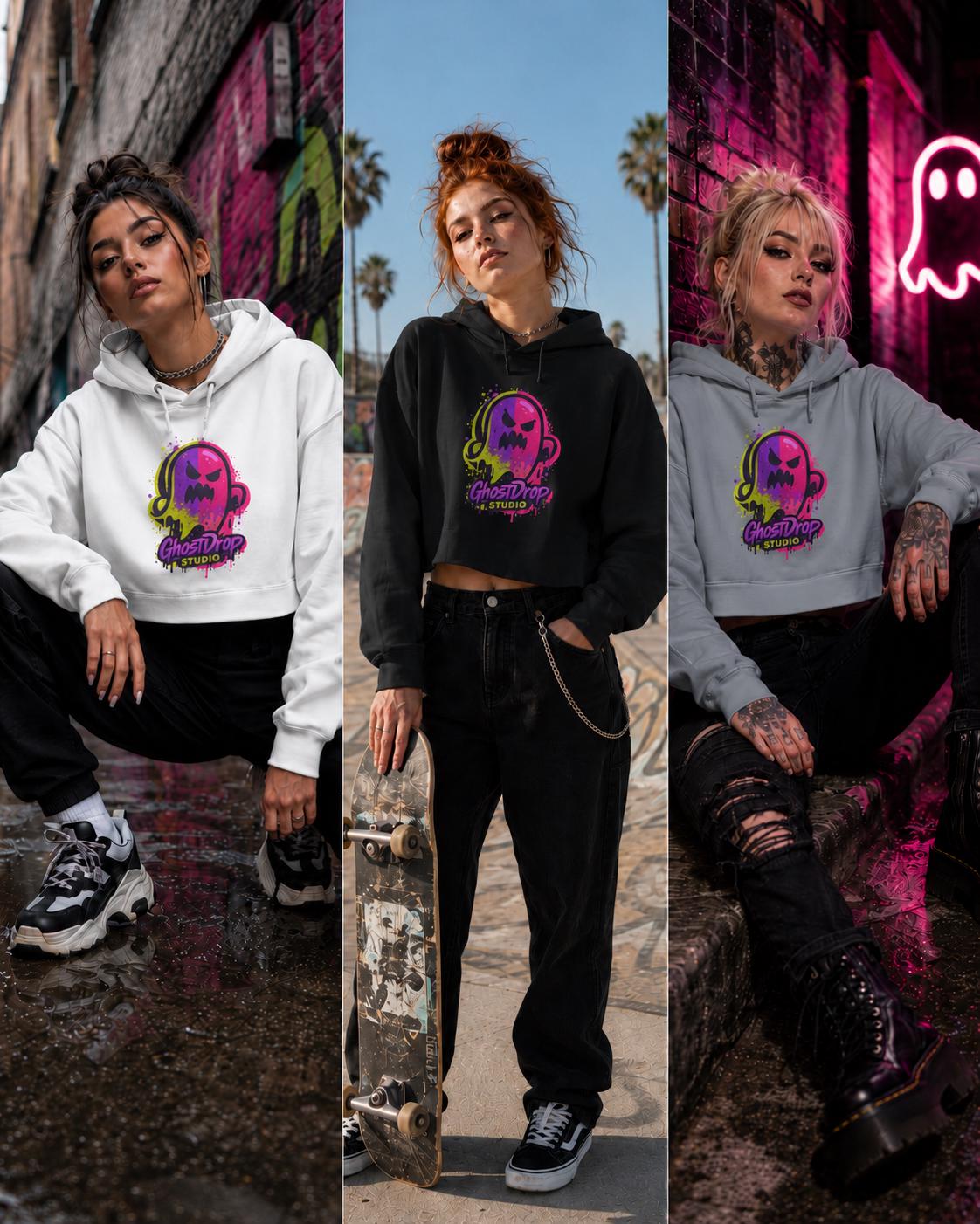 Black crop skater hoodie, Alt streetwear, Skater hoodie, Goth punk hoodie, Urban streetwear, Neon graphic crop hoodie, Goth crop hoodie