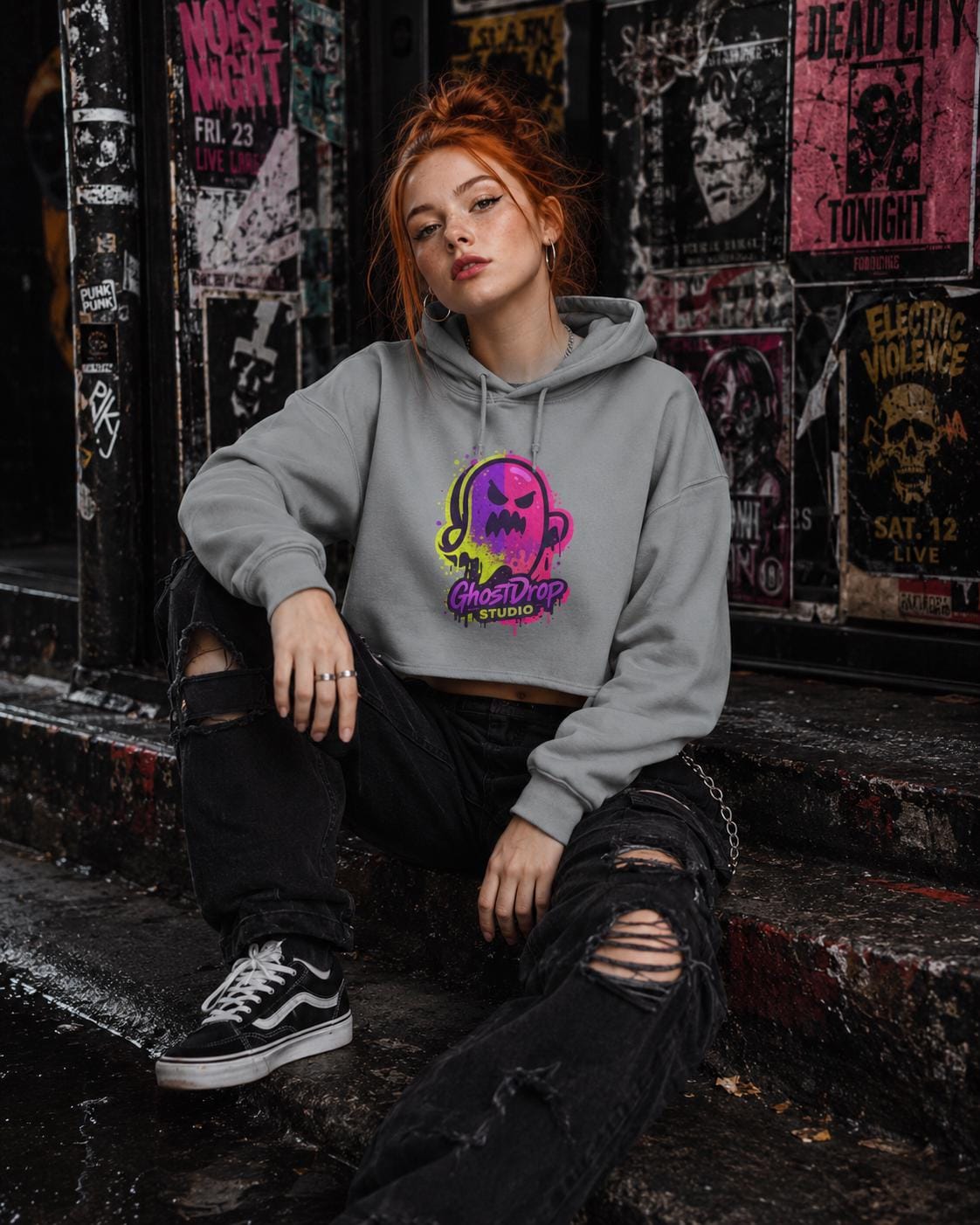 Black crop skater hoodie, Alt streetwear, Skater hoodie, Goth punk hoodie, Urban streetwear, Neon graphic crop hoodie, Goth crop hoodie, product image 14