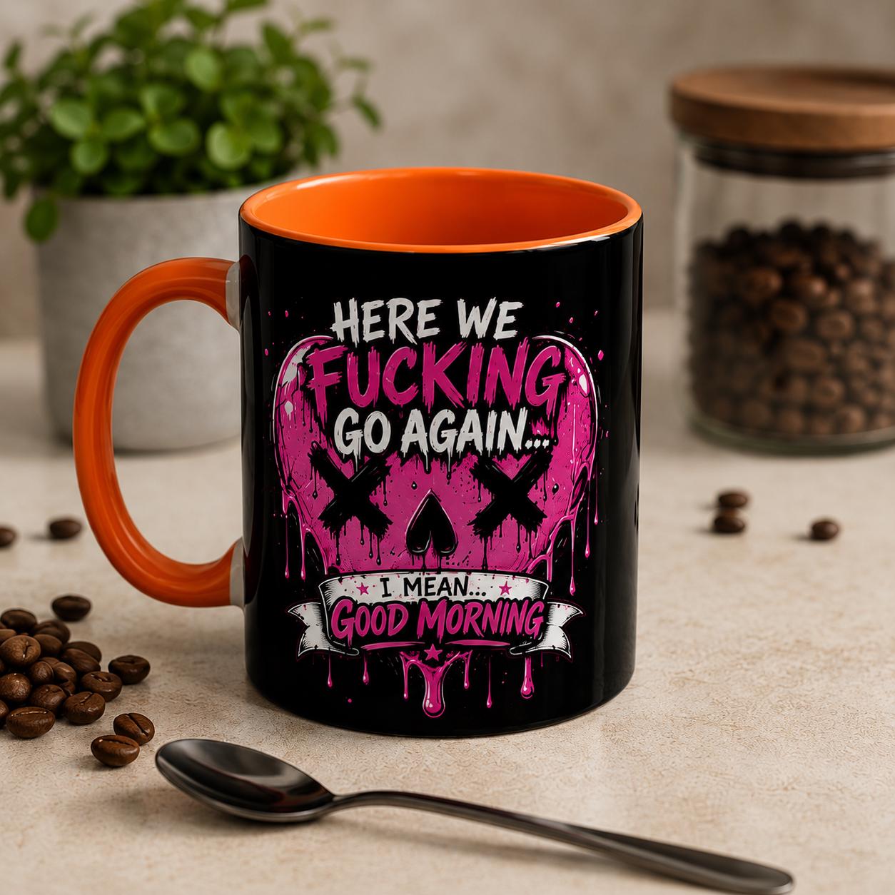Here We Fucking Go Again Coffee Mug/Funny Morning Mug/Goth Coffee Cup/Sarcastic Gift/ Pink Skull Heart Mug/Alternative Aesthetic Drinkware, product image 3